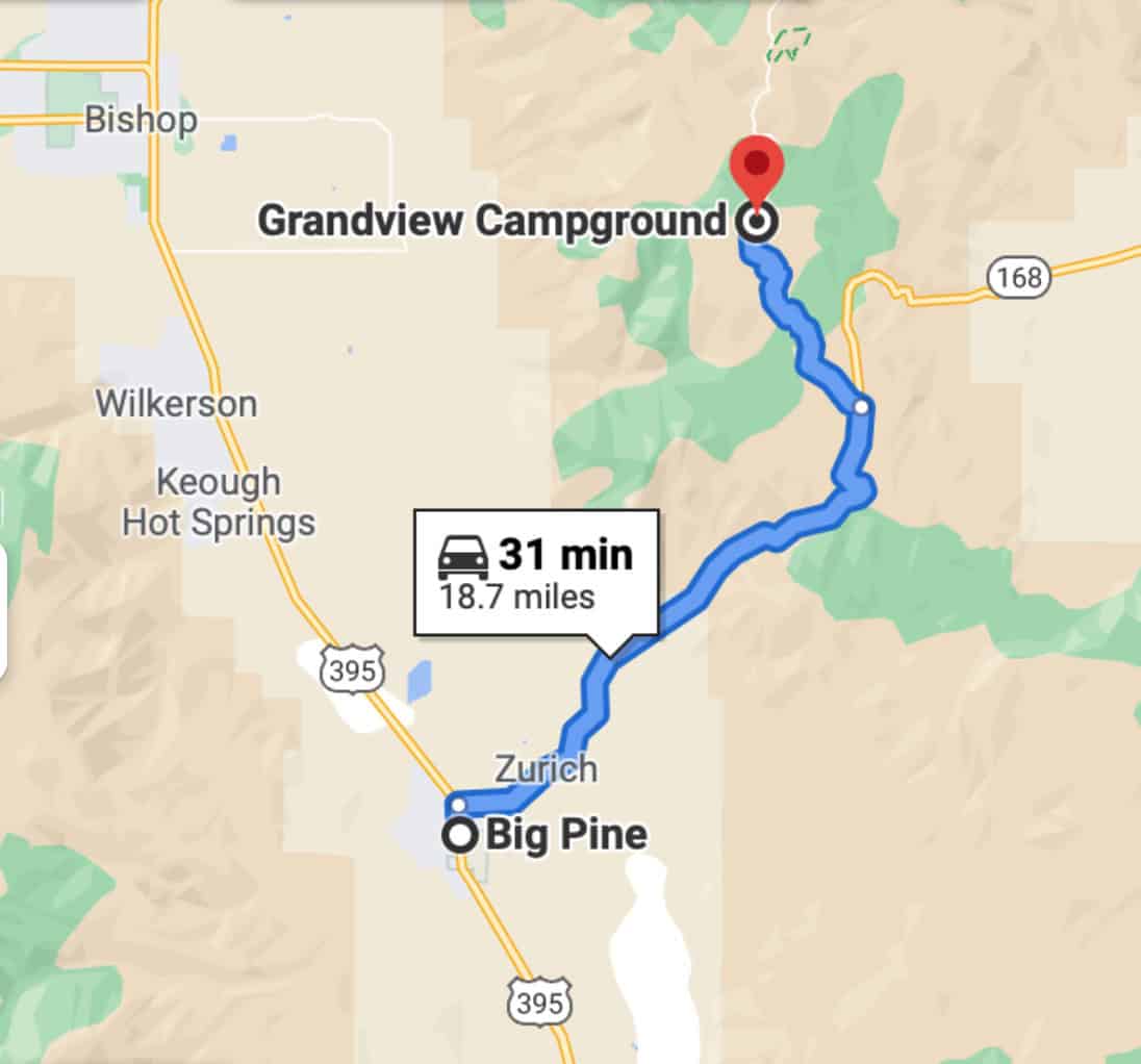 Grandview Campground: 18+ miles from Big Pine, California