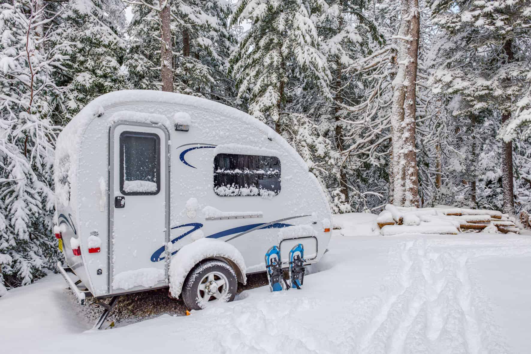 Travel trailer in the snow