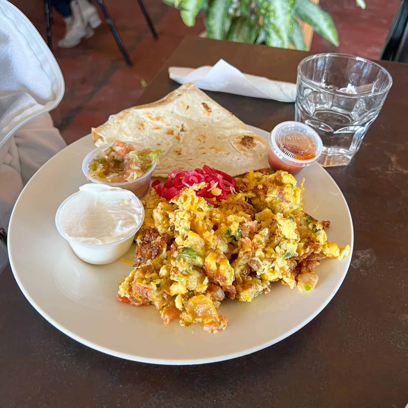 Migas and tortilla at The Water Stop