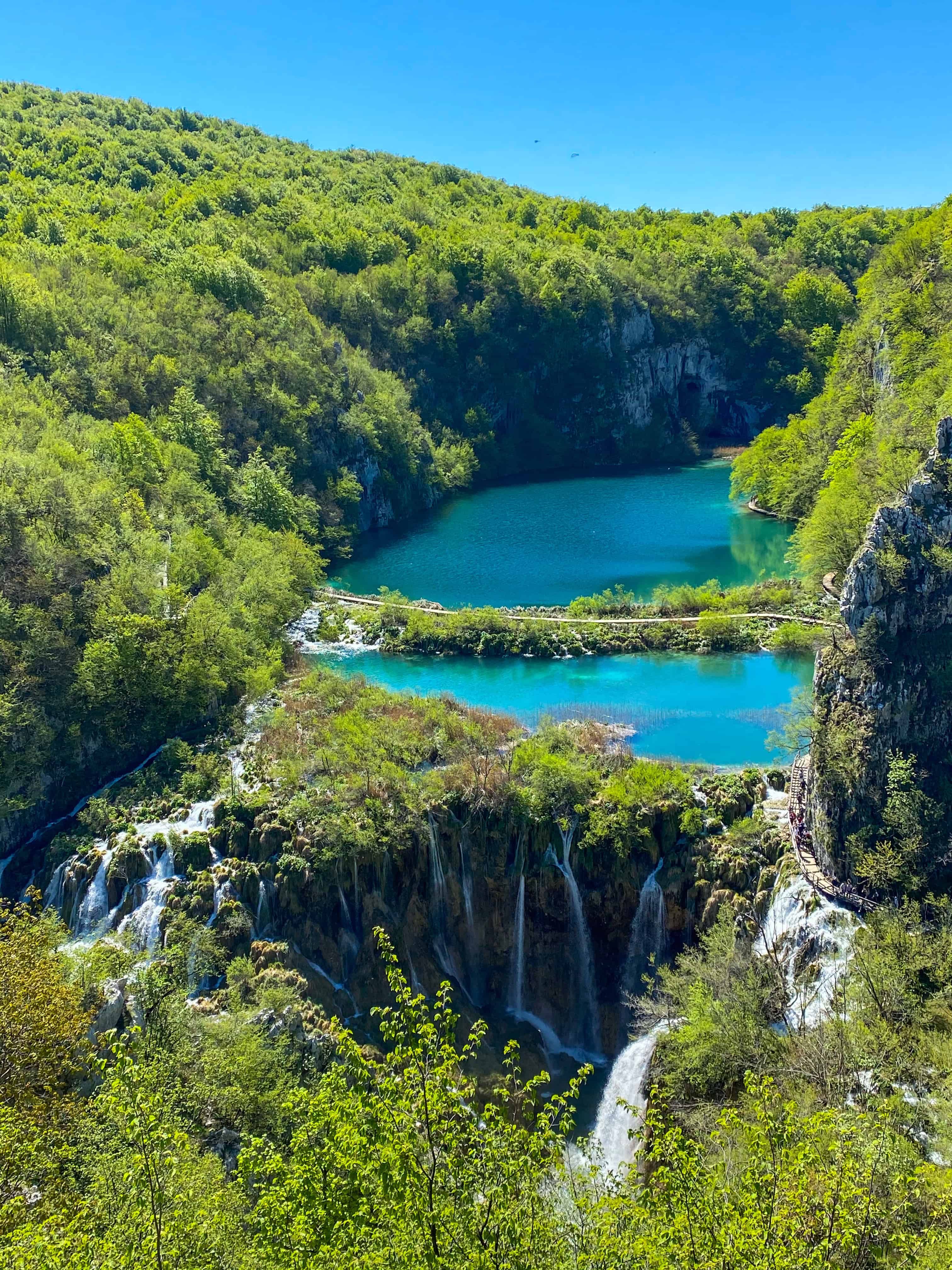 Overhead view of lakes and waterfalls