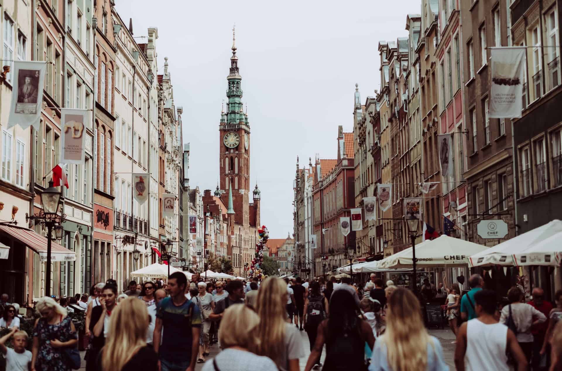 Crowded street in Gdansk, Poland