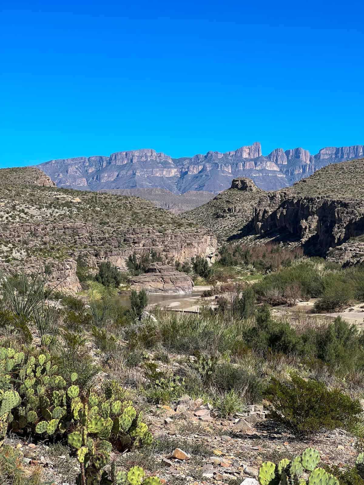 View from Hot Springs Canyon Trail to mountains in Mexico in the distance