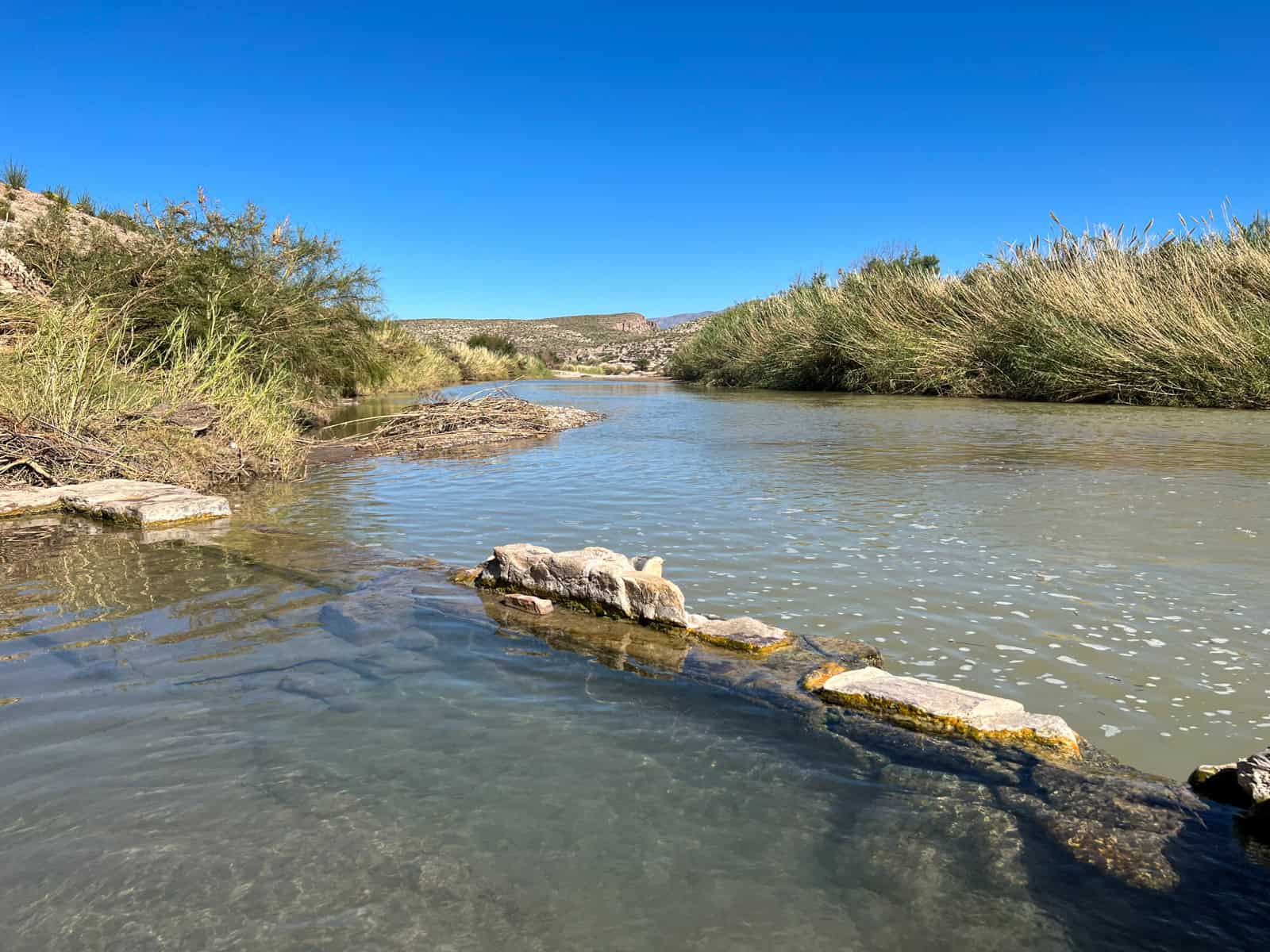 Big Bend's hot springs along the Rio Grande River. The U.S. is on the left (north) side, Mexico is on the right (south). 