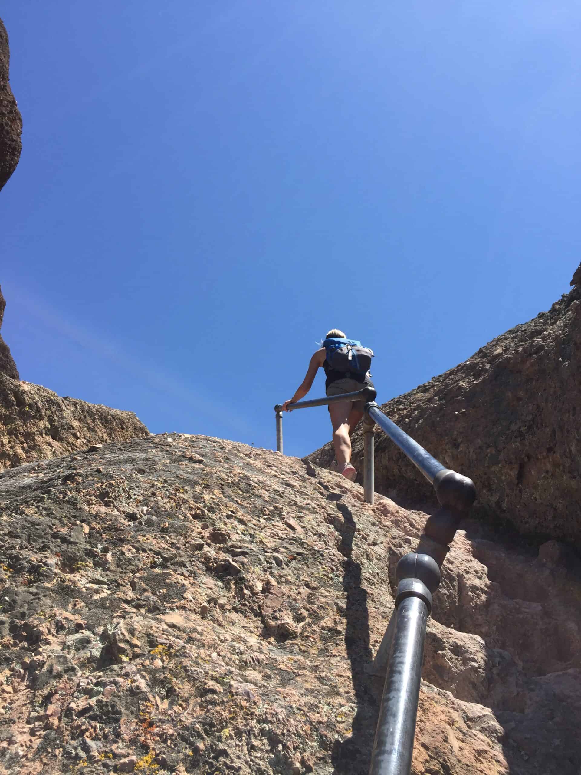 CT climbing up High Peaks Trail in Pinnacles National Park, California