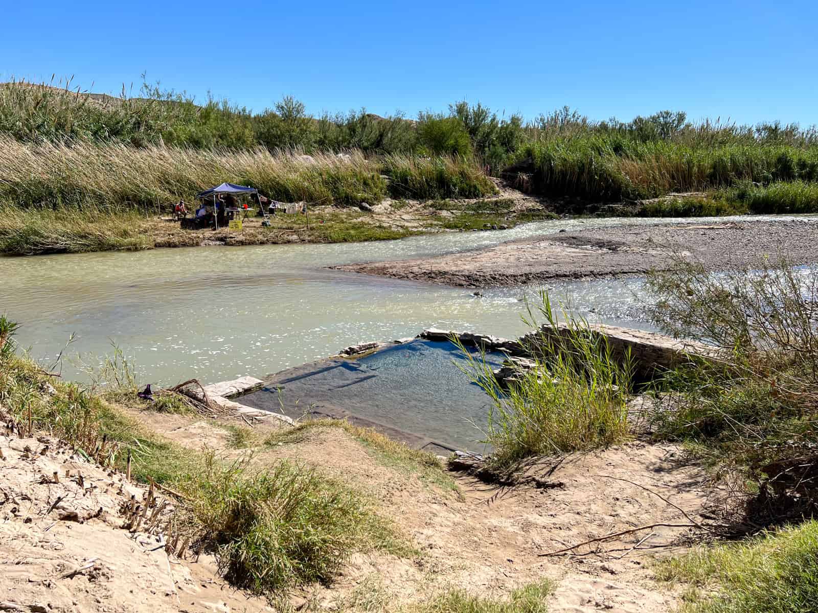 Langford Hot Springs and the Rio Grande River, with Mexico on the opposite side.