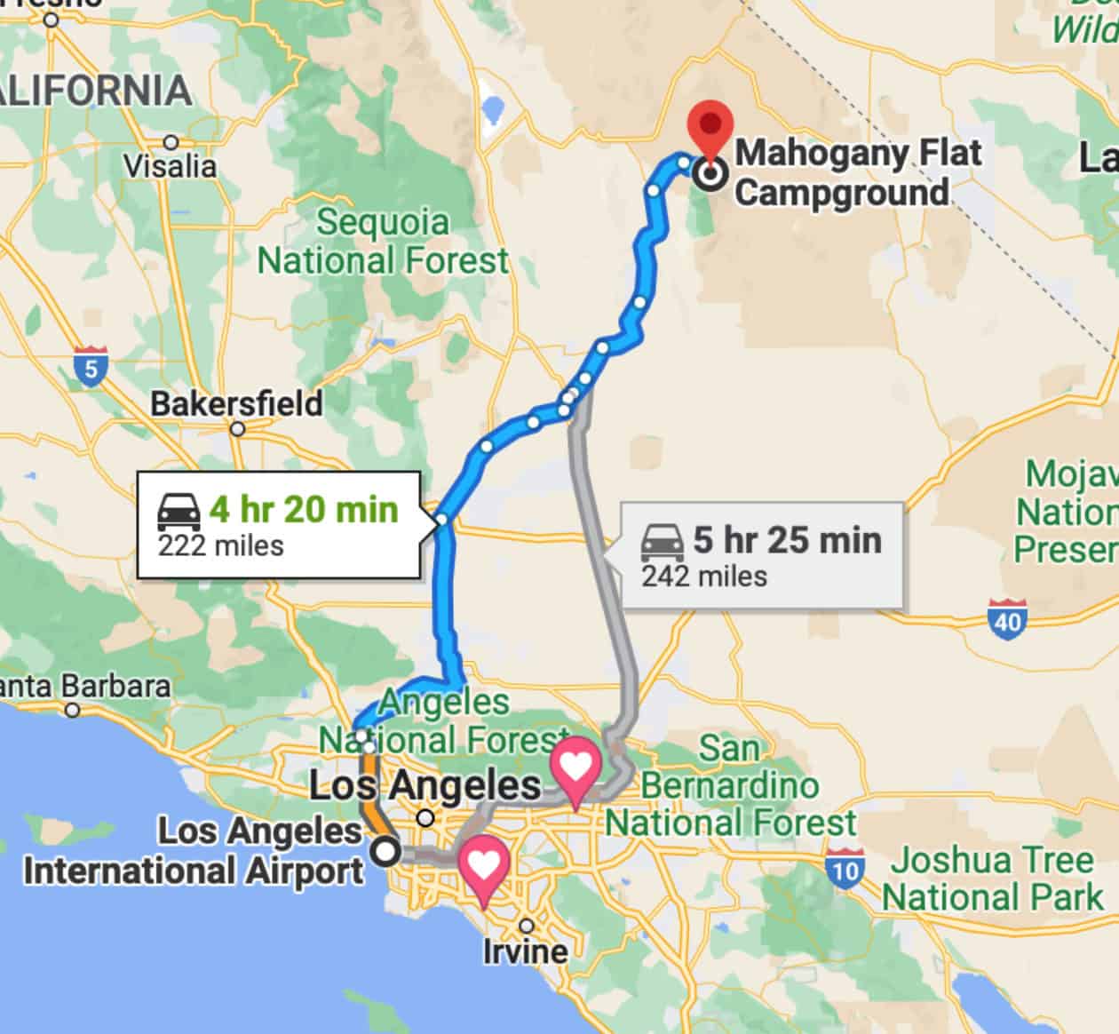Mahogany Flat Campground is a four to five-hour drive from Los Angeles