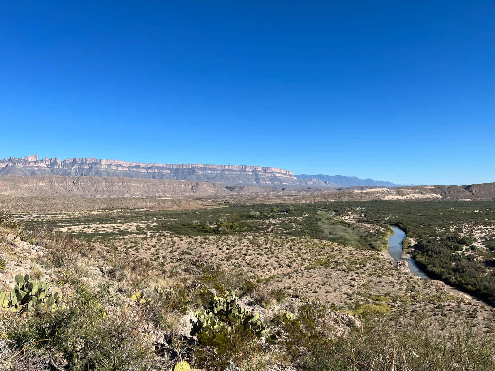 The Rio Grande River on the border between the U.S. (left/north) and Mexico (right/south)