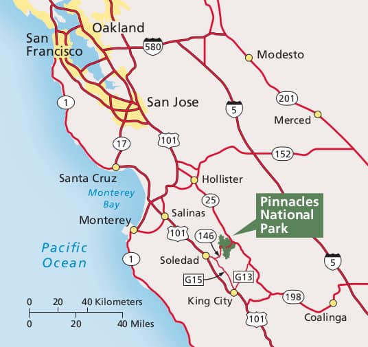 Map of Pinnacles National Park in Central California