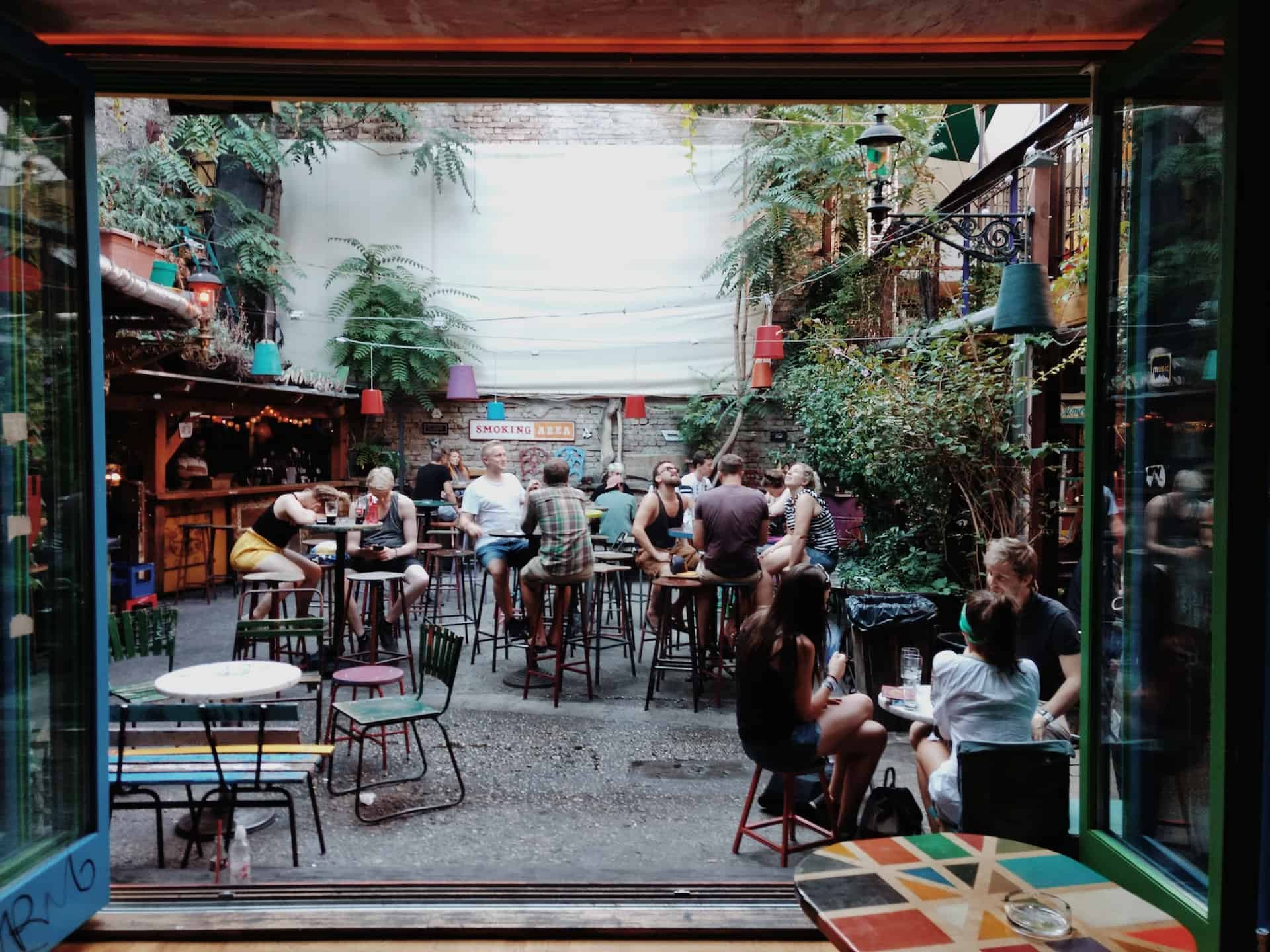 Young people at a ruin bar in Budapest (photo: Liam McKay)