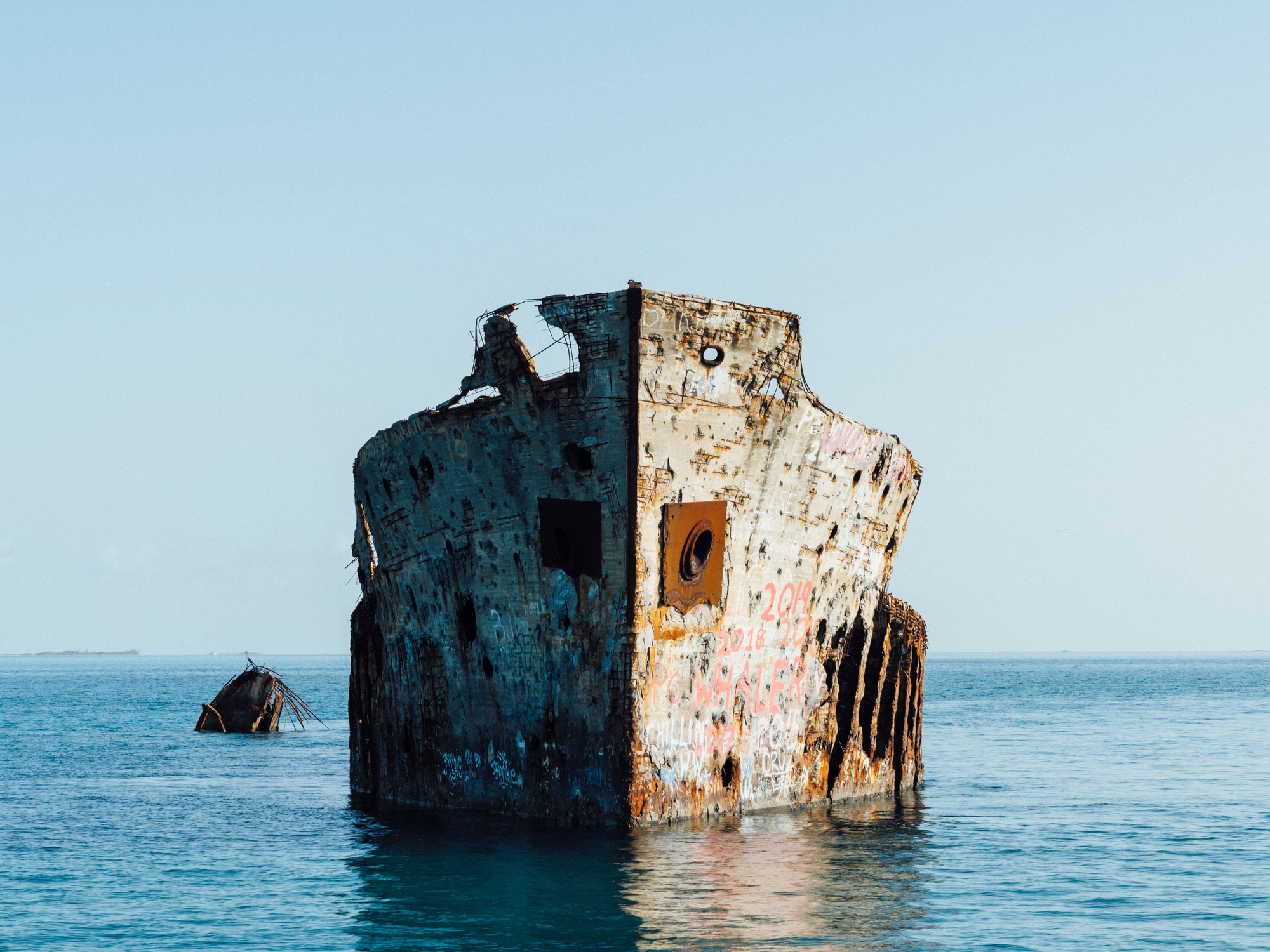 One of many Bahamas landmarks, the S.S. Sapona sunk from a hurricane off the coast of Bimini in 1926.