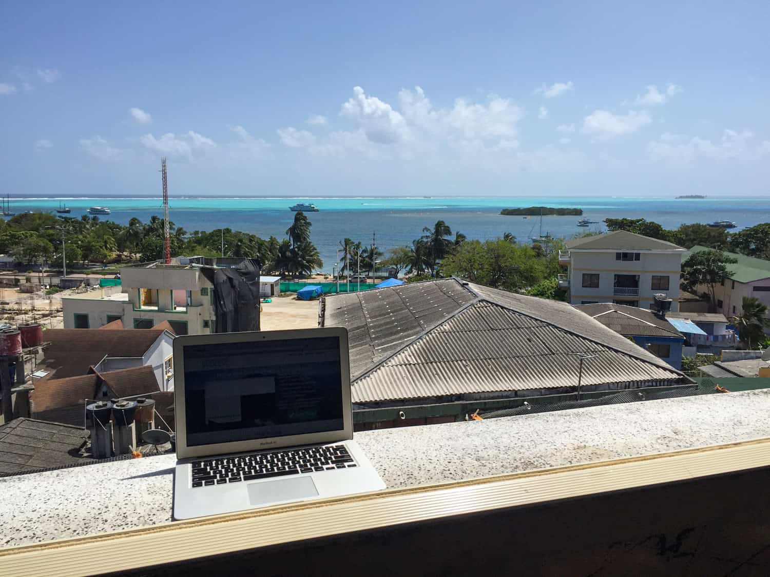 Working at a hostel on San Andres island, CO (photo: Dave Lee)