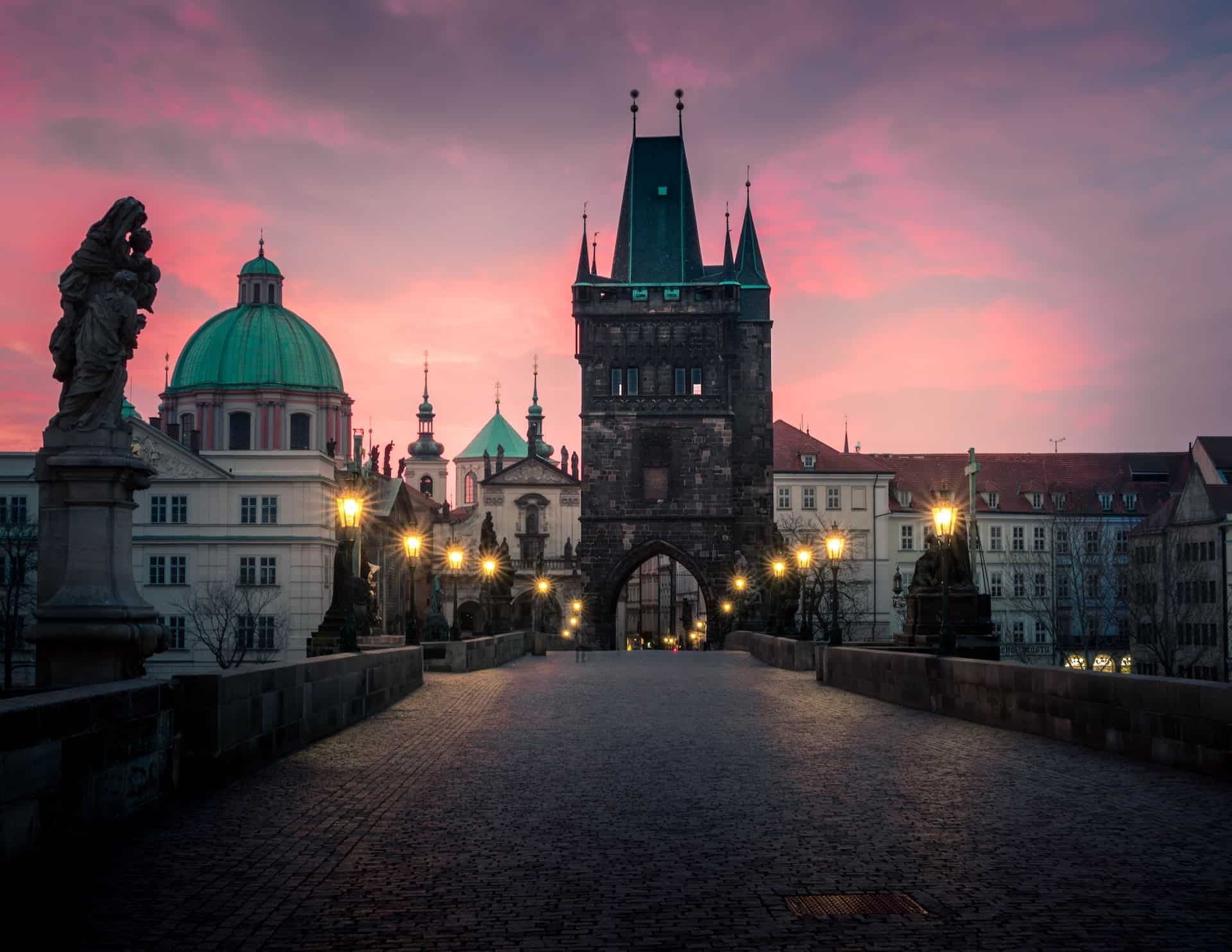 Sunrise from the Charles Bridge, a worthy site when visiting Prague (photo: Lachlan Gowen)