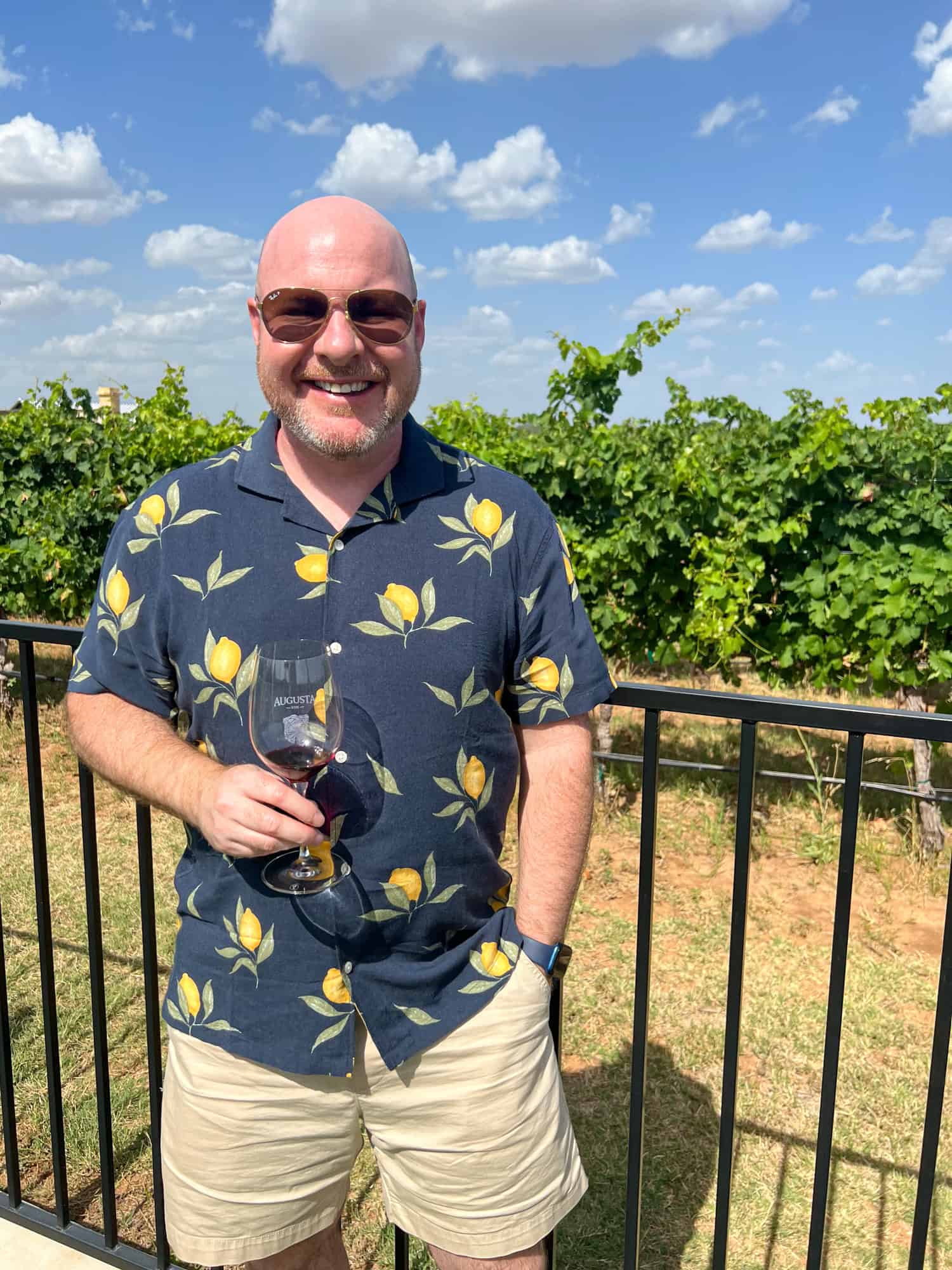 Dave wine tasting at Augusta Vin winery in Fredericksburg, TX (photo by Kelly Lemons)