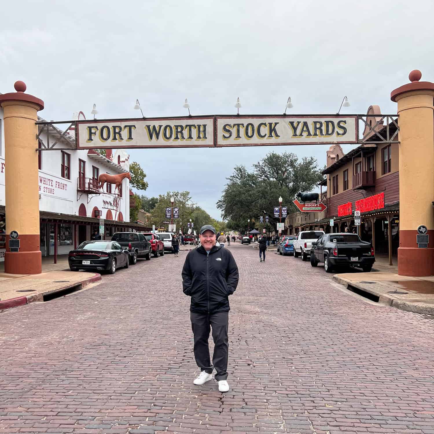 Dave endures a cold day at the historic Fort Worth Stockyards, one of his top travel experiences in 2022 (photo by Kelly Lemons)