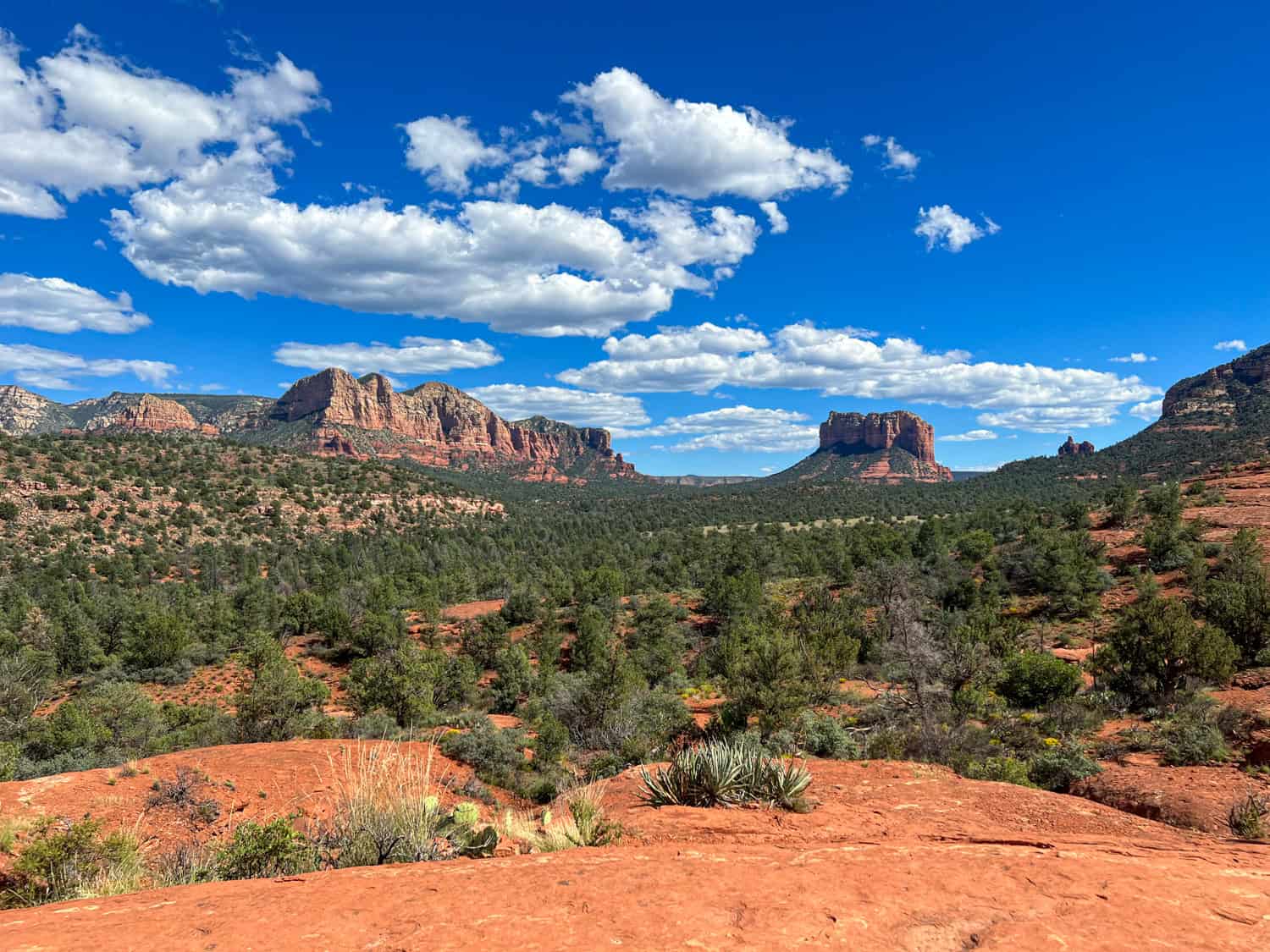 View south toward Courthouse Butte, as seen hiking Cathedral Rock Trail in Sedona, Arizona