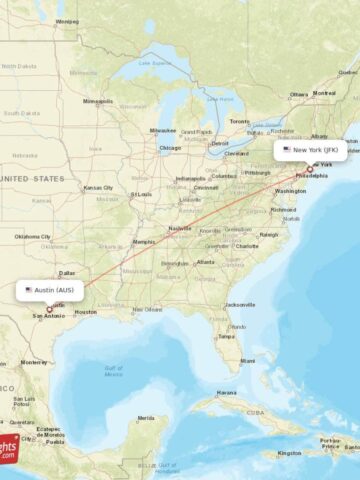 AUS to JFK flight map.