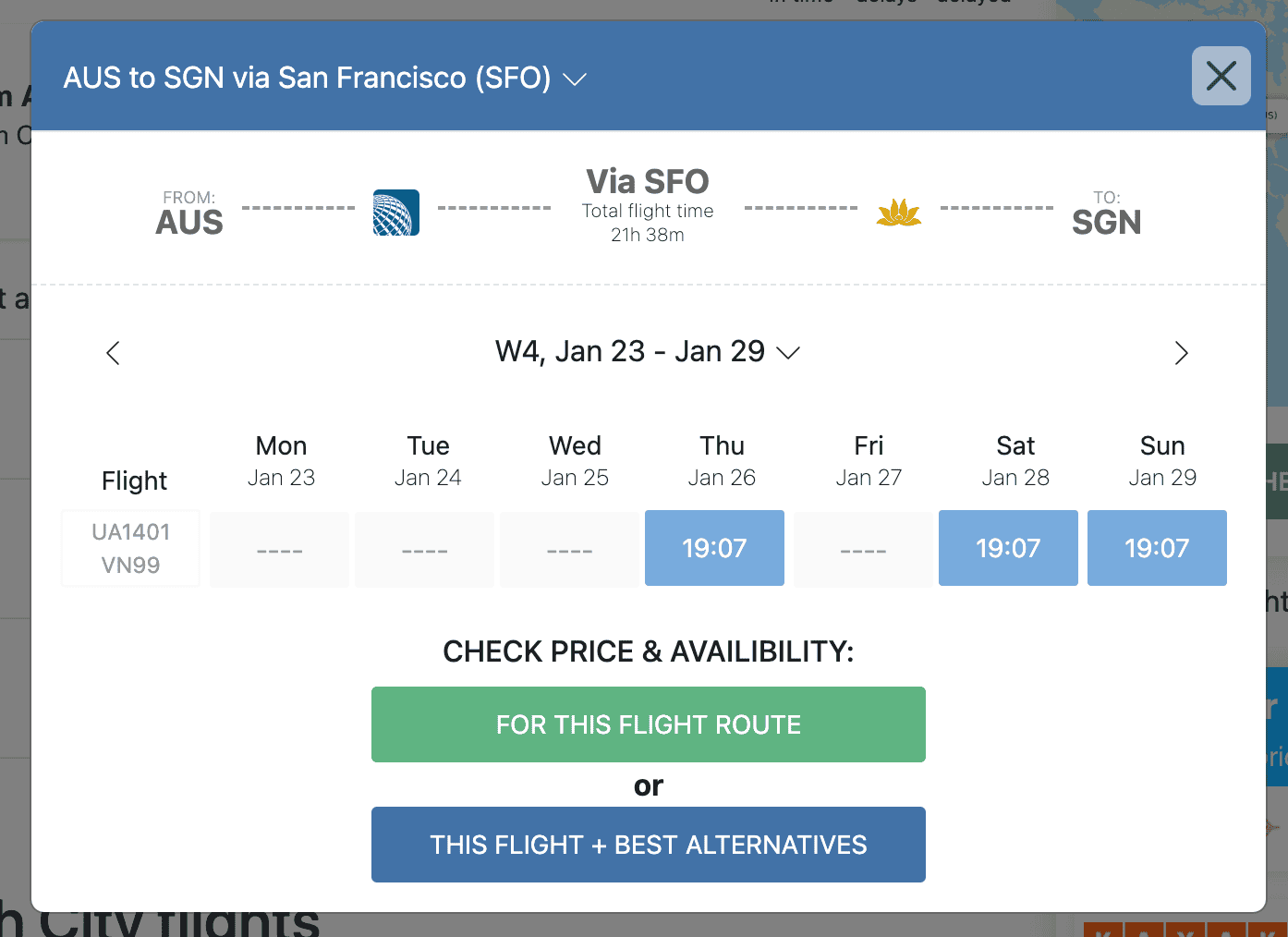 AUS to SGN flight info