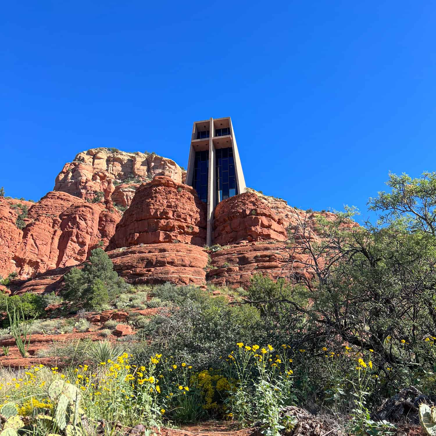 The Chapel of the Holy Cross is built into the red rocks of Sedona, Arizona