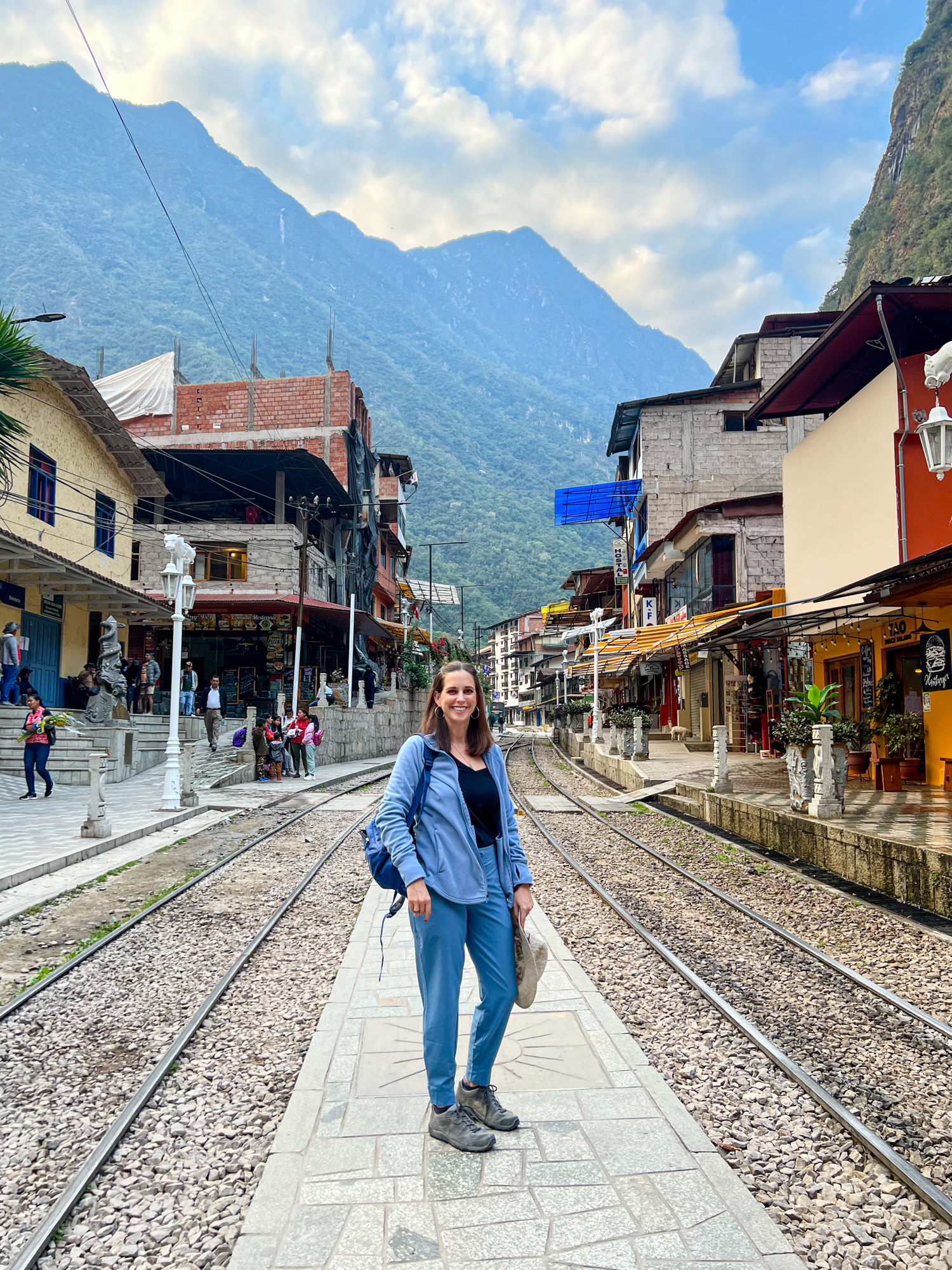 Kel in Aguas Calientes. If you want to get to Machu Picchu in Peru, you'll visit here too.