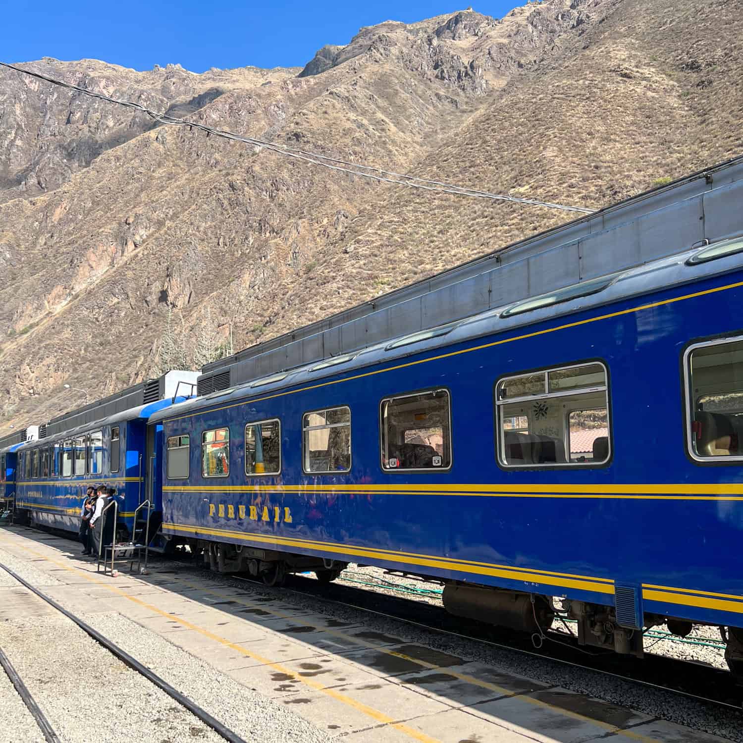 Peru Rail train at Ollantaytambo station