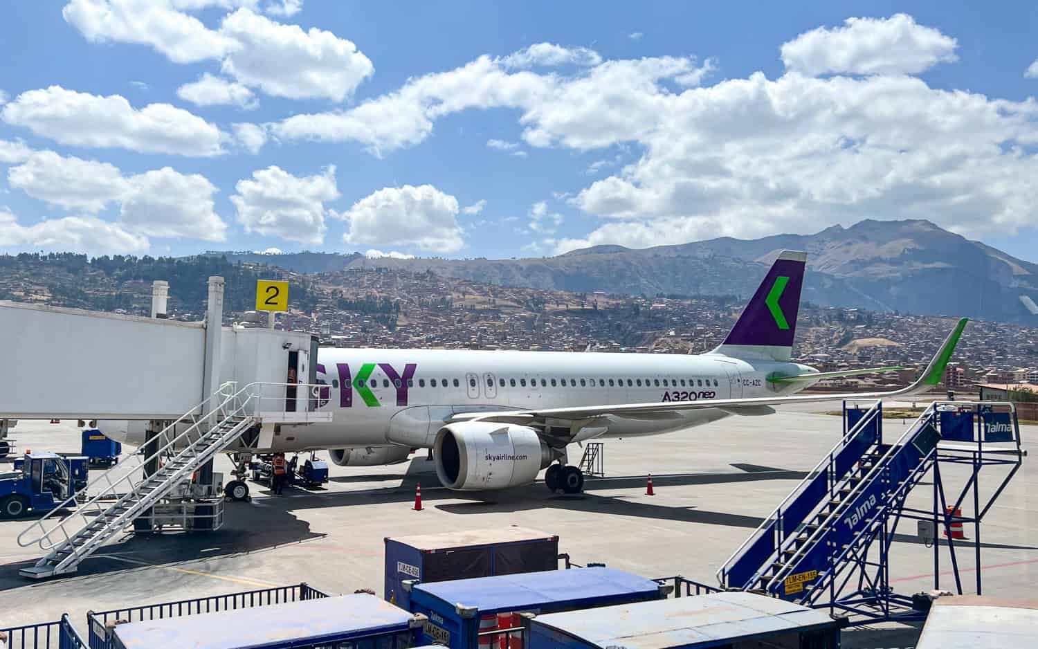 A SKY Airline plane at the Cusco airport in Southern Peru