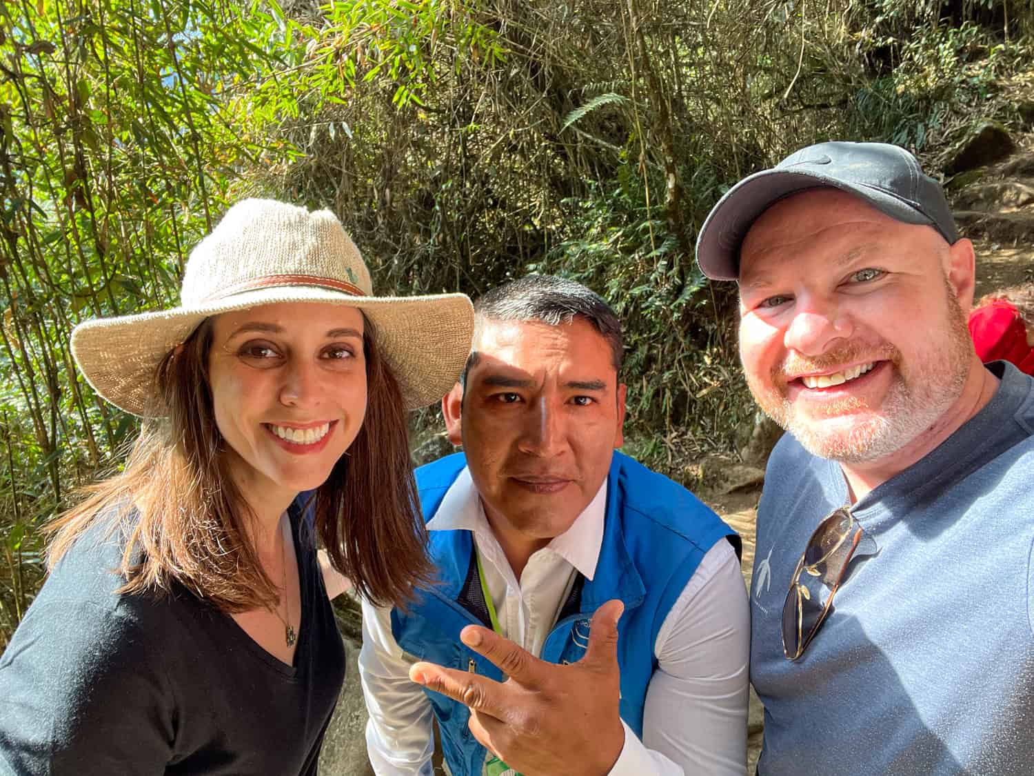 Selfie with Linder, a Machu Picchu guide, at the entrance to Huayna Picchu in Peru