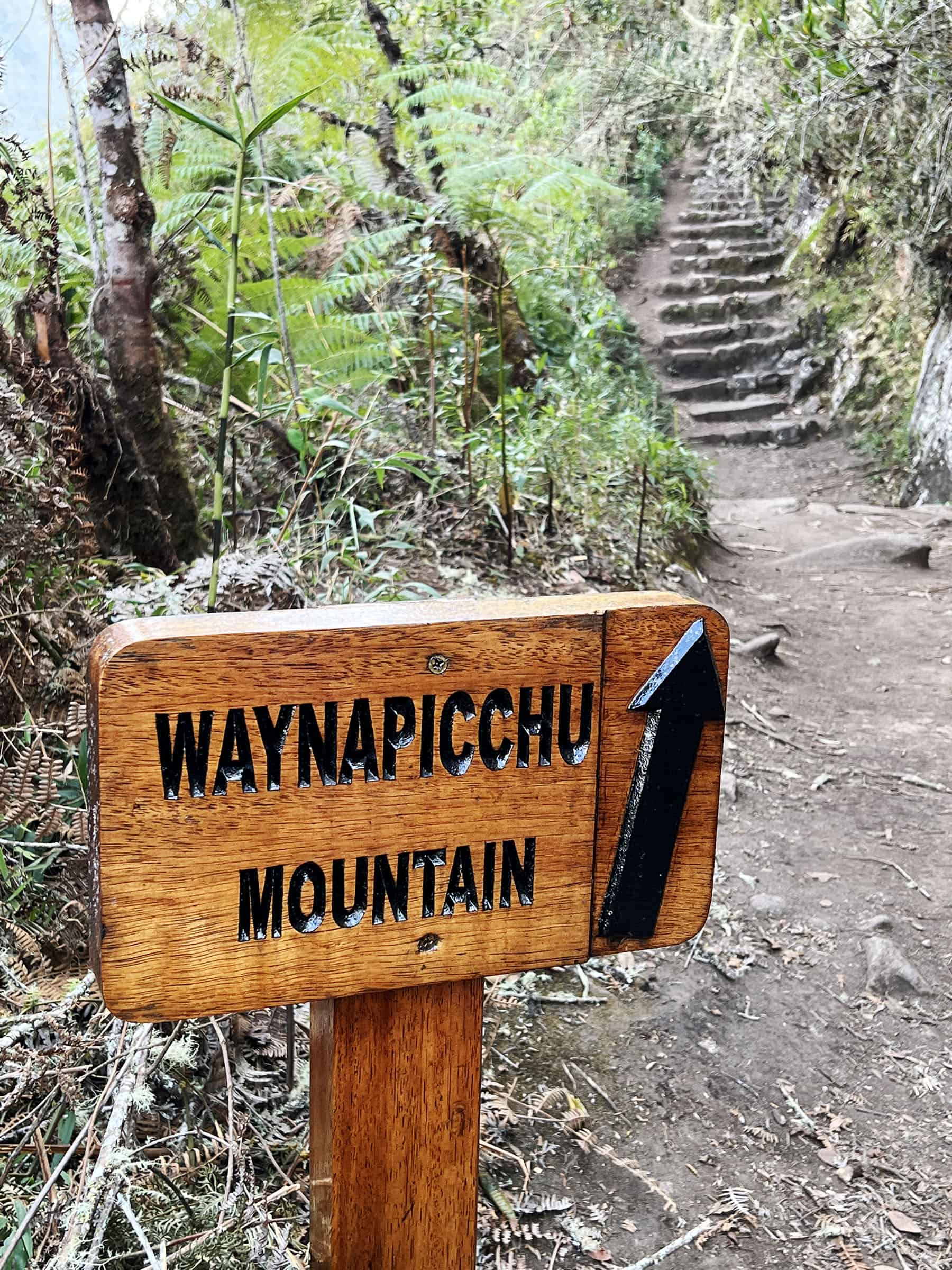 A trail sign for Huayna Picchu (photo by Kelly Lemons)