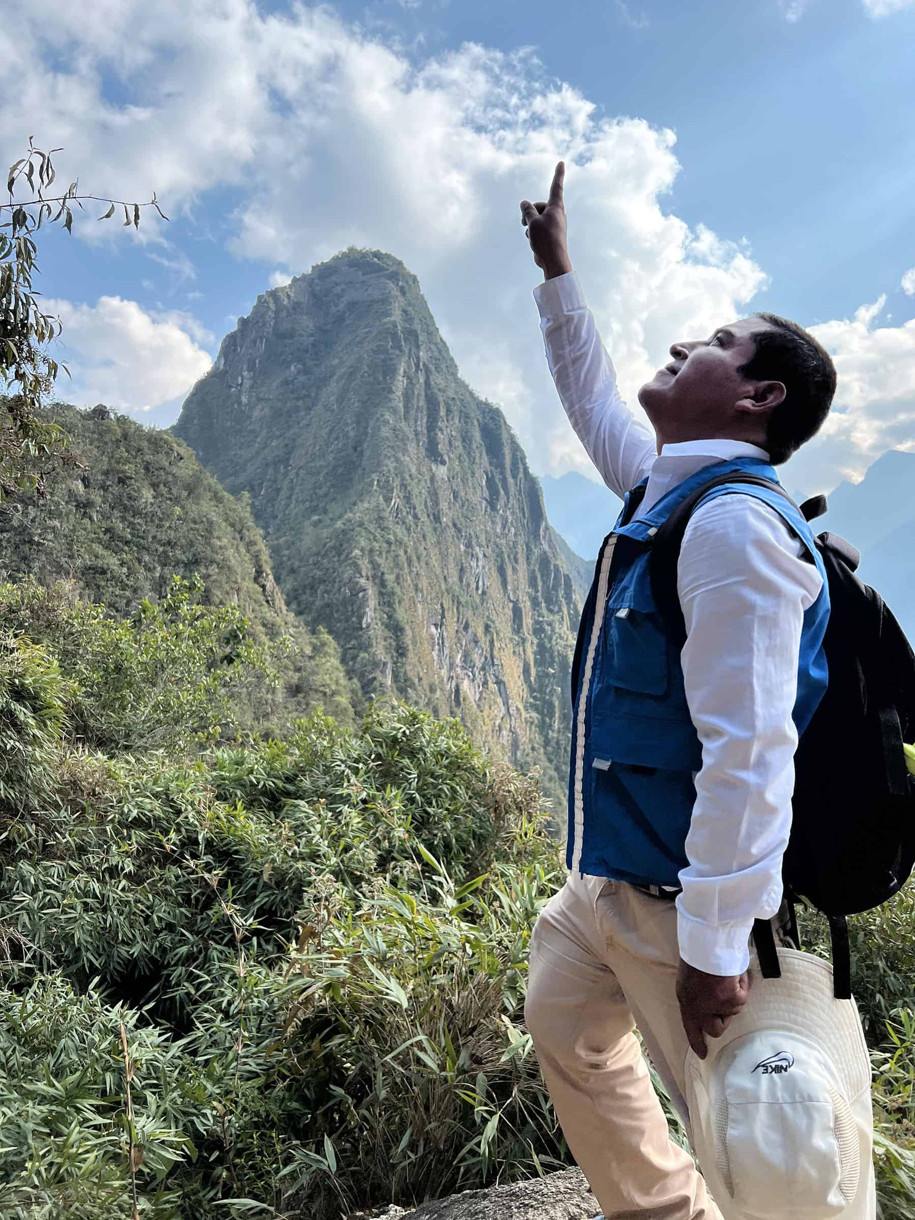 Our guide, Linder, with Wayna Picchu in the background. (photo by Kelly Lemons)