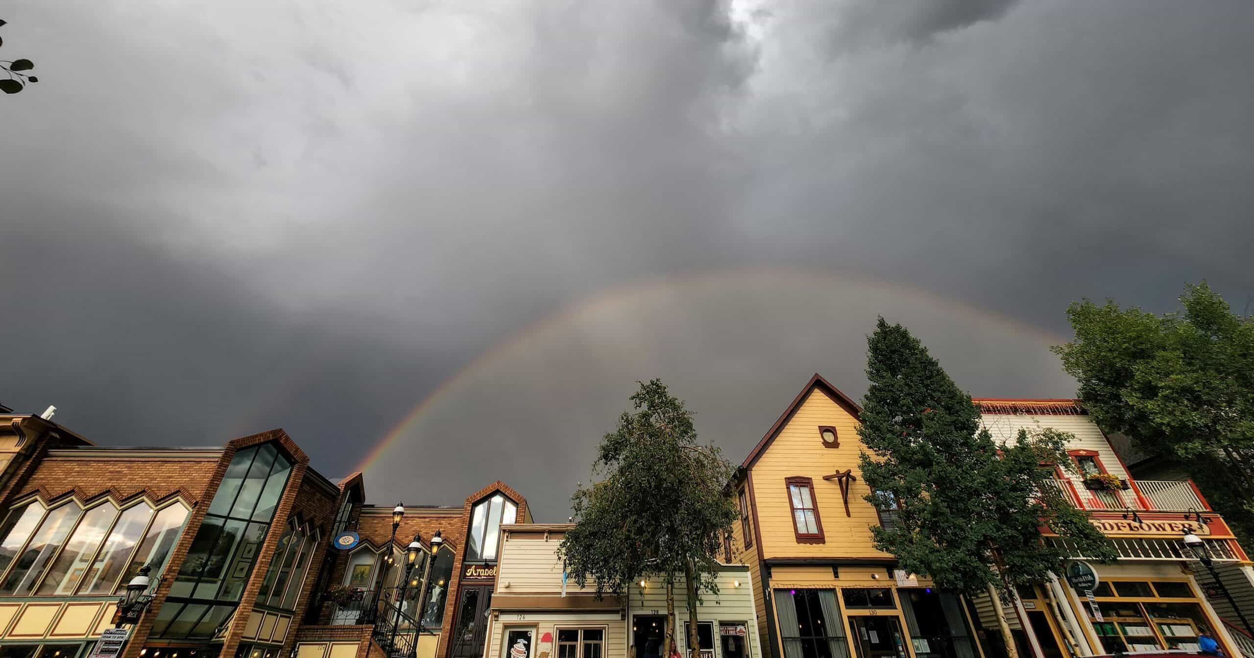 Breckenridge Main Street with a rainbow after a summer storm pushed through.