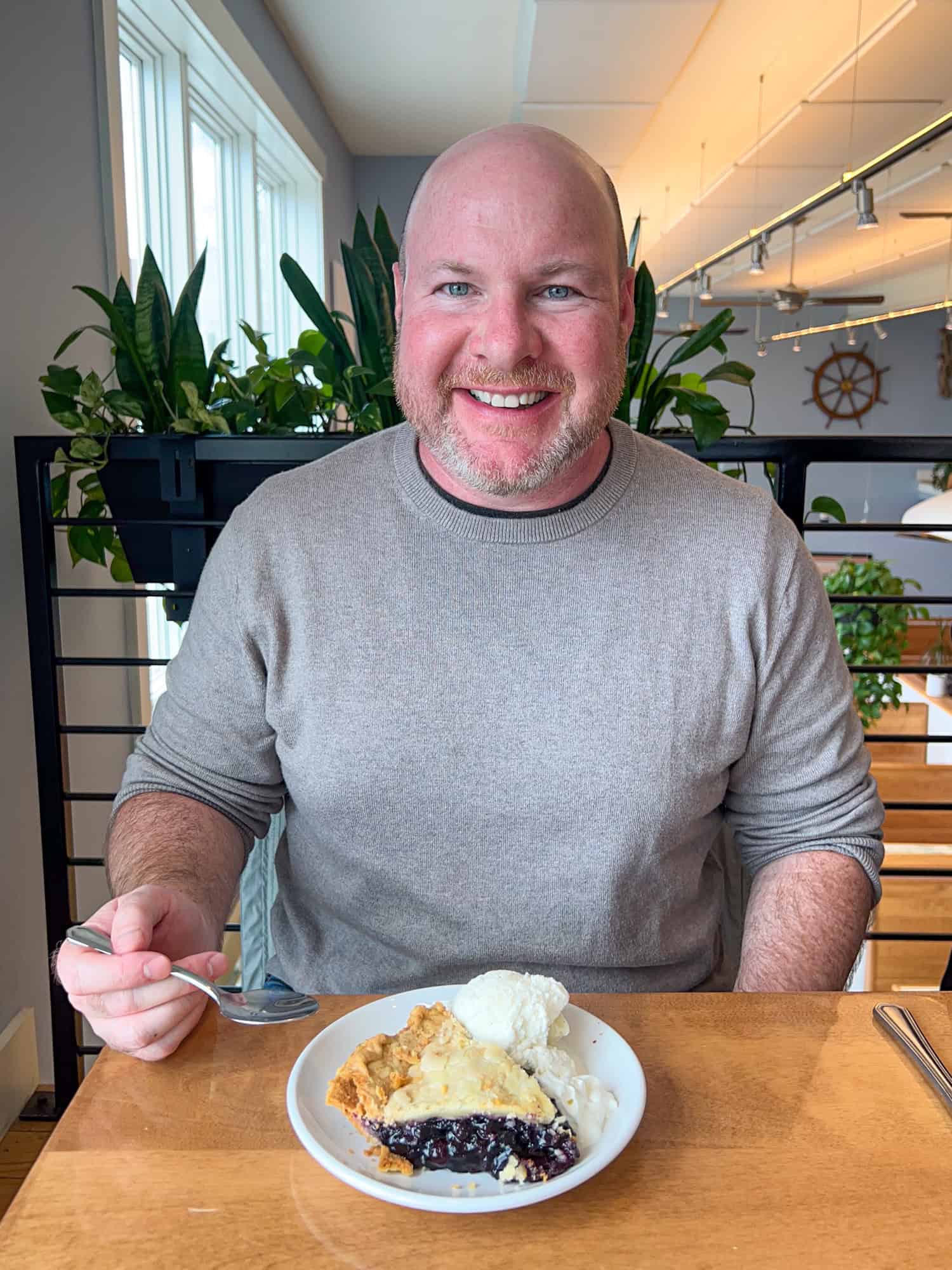 Dave with warm blueberry pie a la mode from West Street Cafe