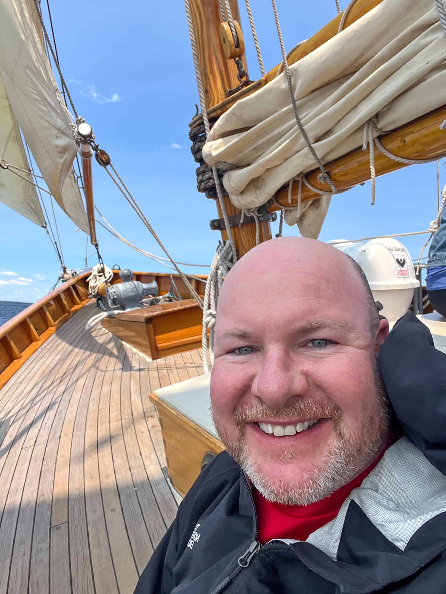 Dave smiling on the Schooner Olad