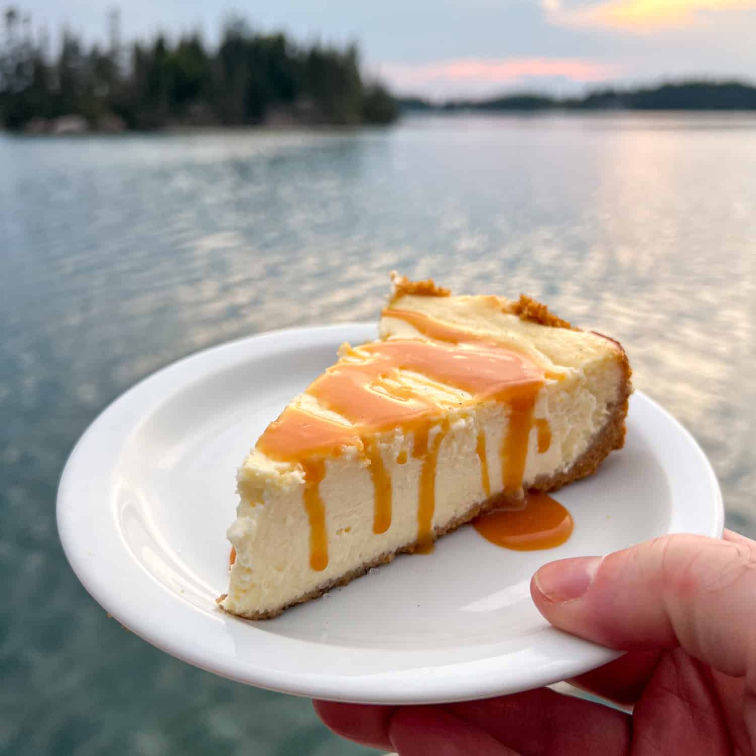 Cheesecake with salted caramel drizzle