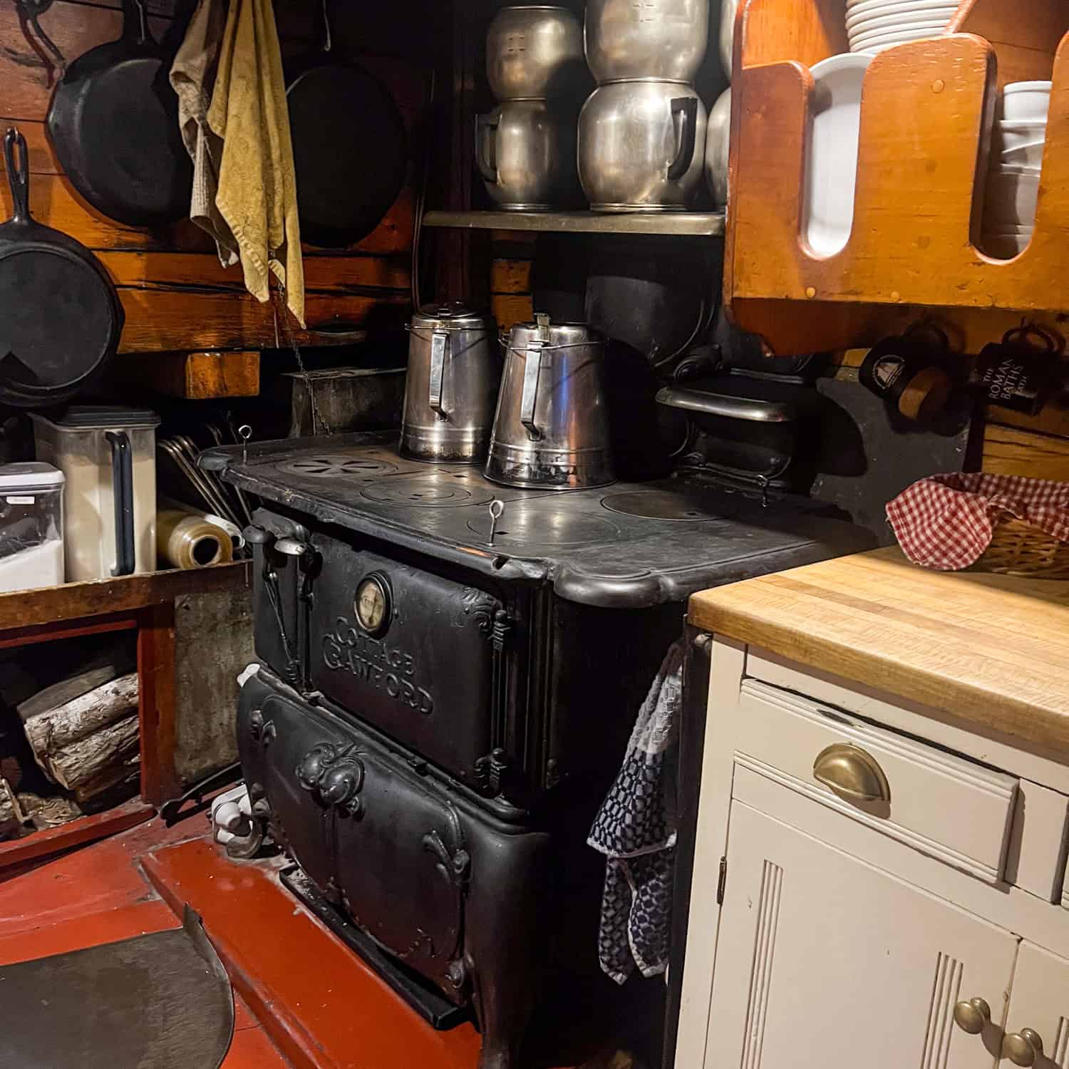 The wood-burning stove in the galley of Schooner J & E Riggin