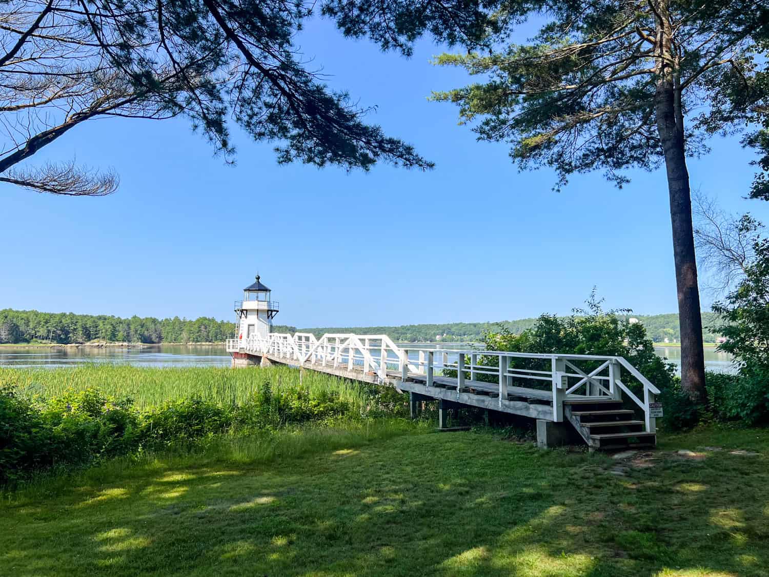 A long wooden walkway is a unique feature of Doubling Point Lighthouse.