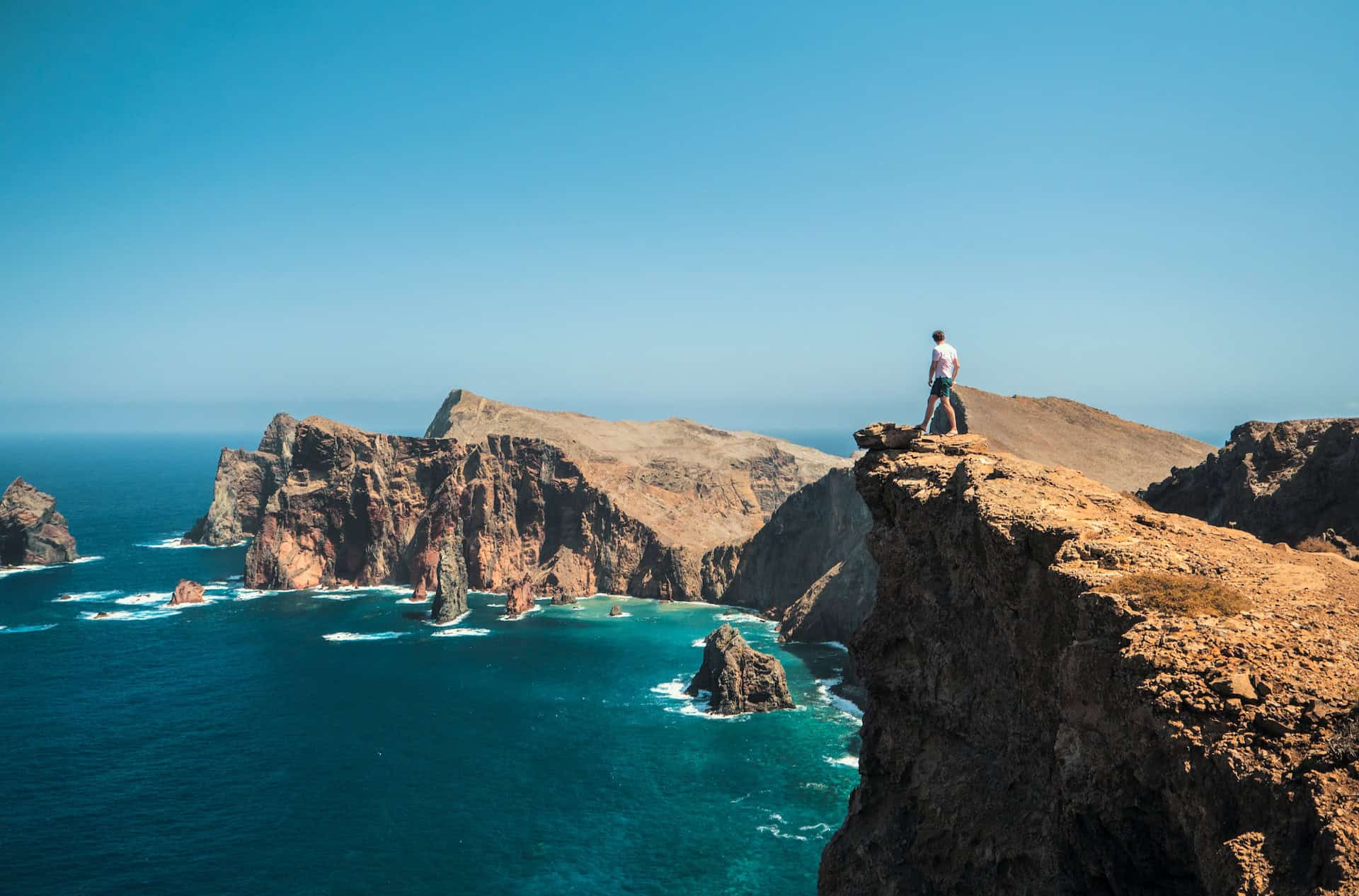 A hiker on the Ponta de Sao Lourenco cliffs of Madeira, an increasingly popoular remote work destination (photo: Tim Roosjen)