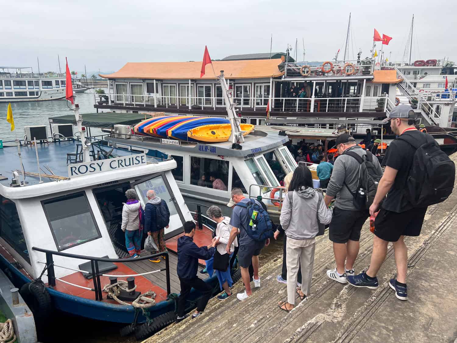 Boarding the Rosy Cruise tender (photo by Dave Lee)