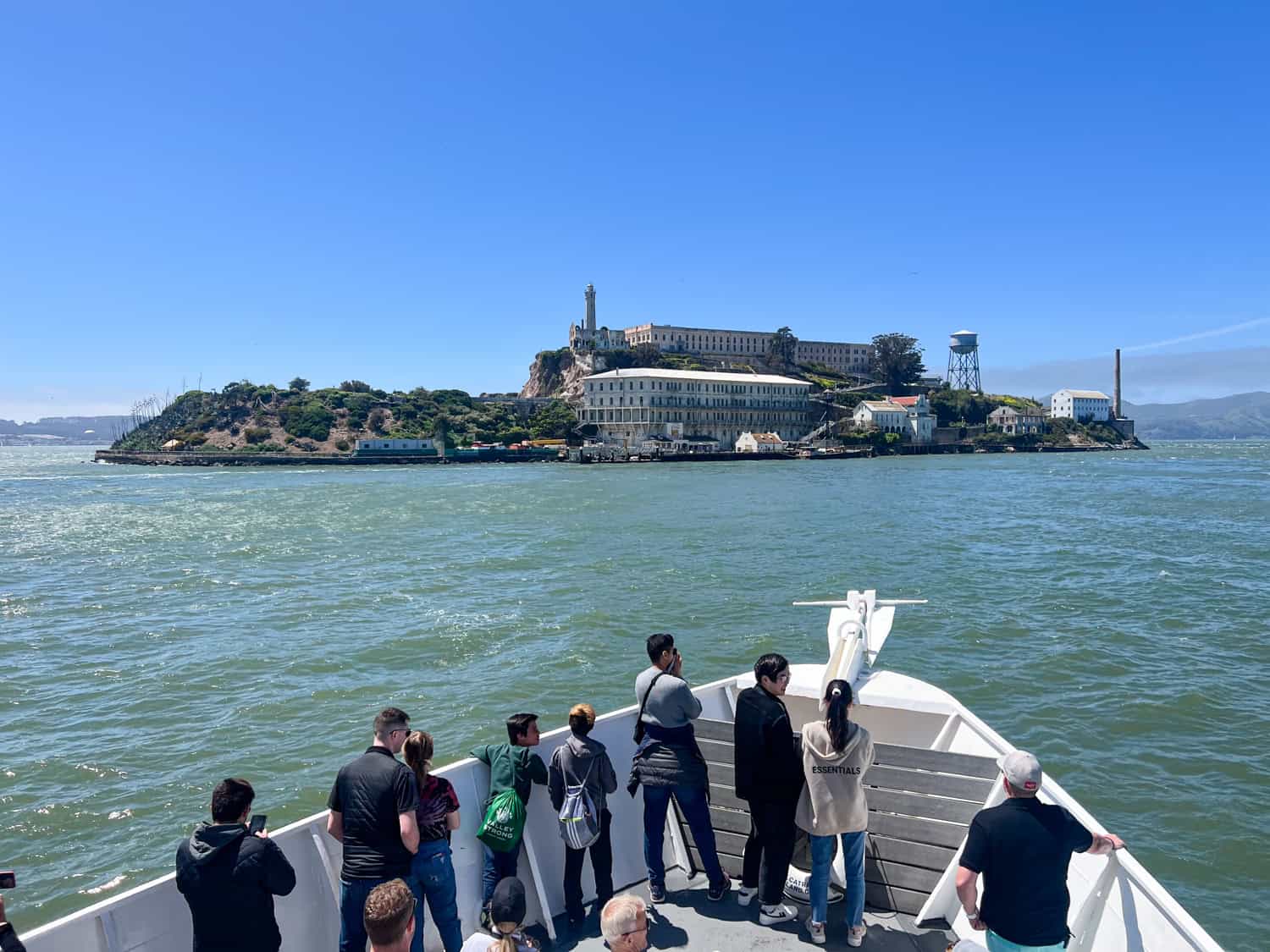 Approaching Alcatraz Island by ferry on a tour that also included Muir Woods and Sausalito