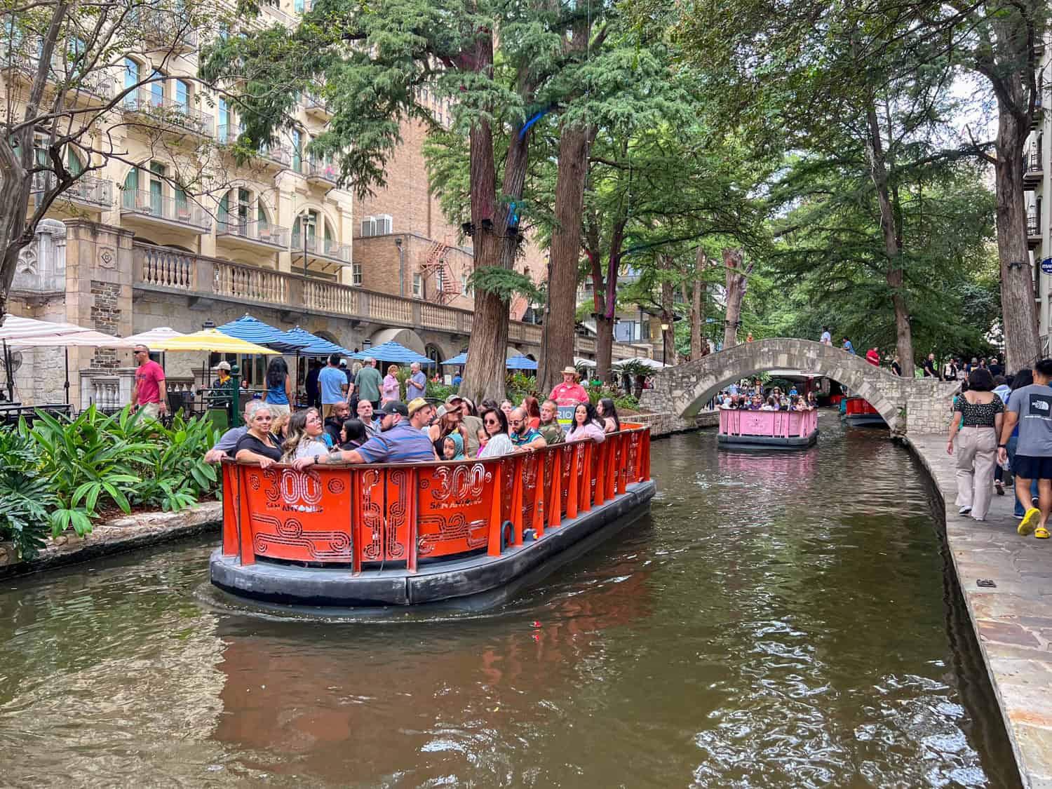 Colorful boats along the San Antonio River Walk