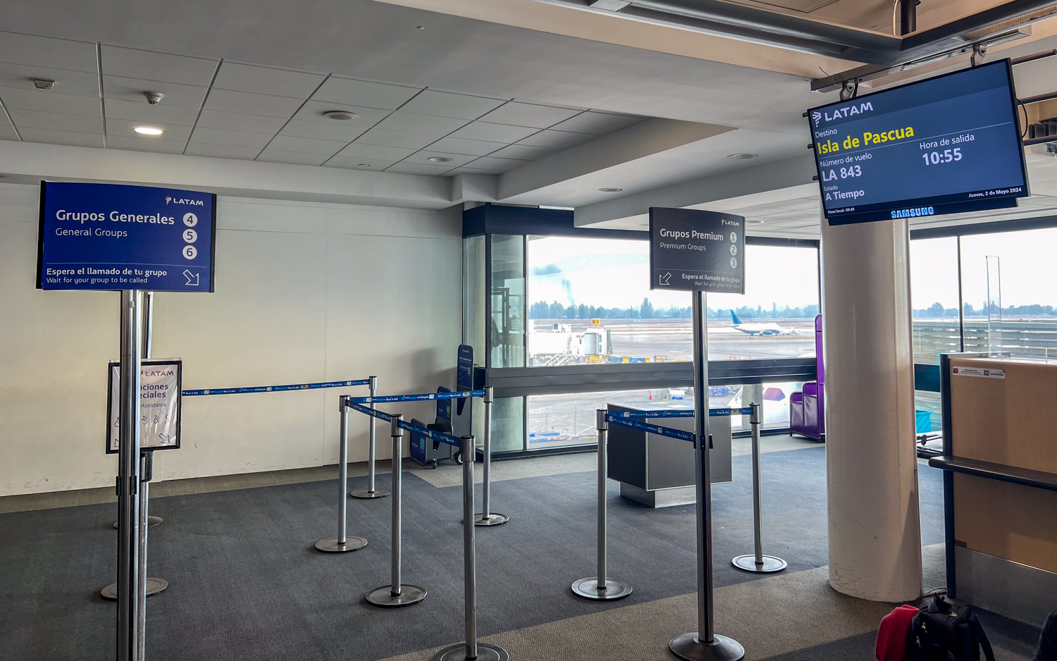 LATAM boarding gate 16 at Arturo Merino Benitez International Airport in Santiago, Chile.