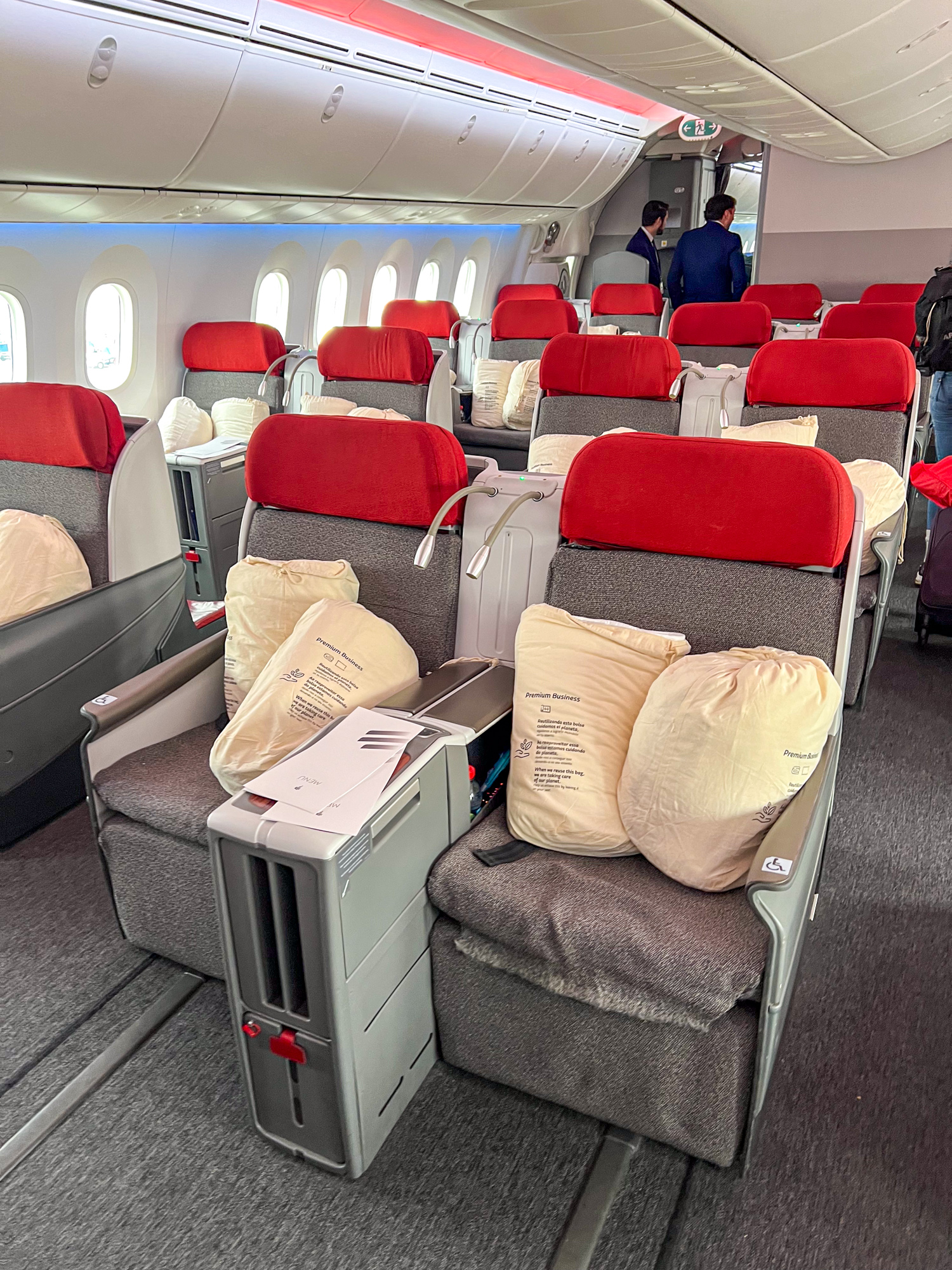 LATAM 787 Business Class cabin for the flight from Santiago to Easter Island.