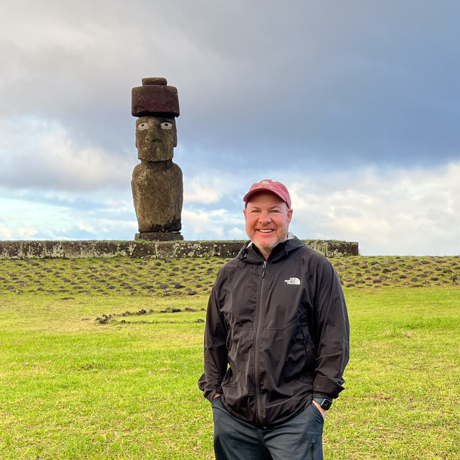 Dave at Ahu Ko Te Riku on Rapa Nui (Easter Island), Chile (photo by Kelly Lemons).