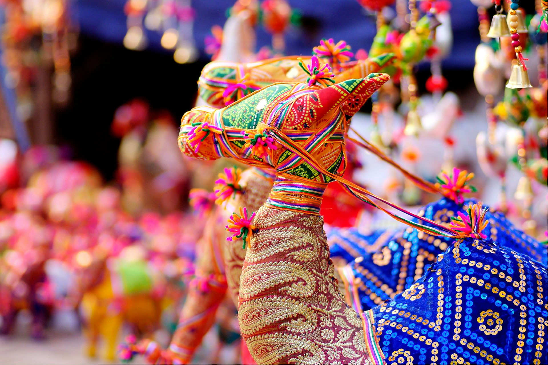 Colorful crafts for sale at Dilli Haat market (photo: Varun Phull).