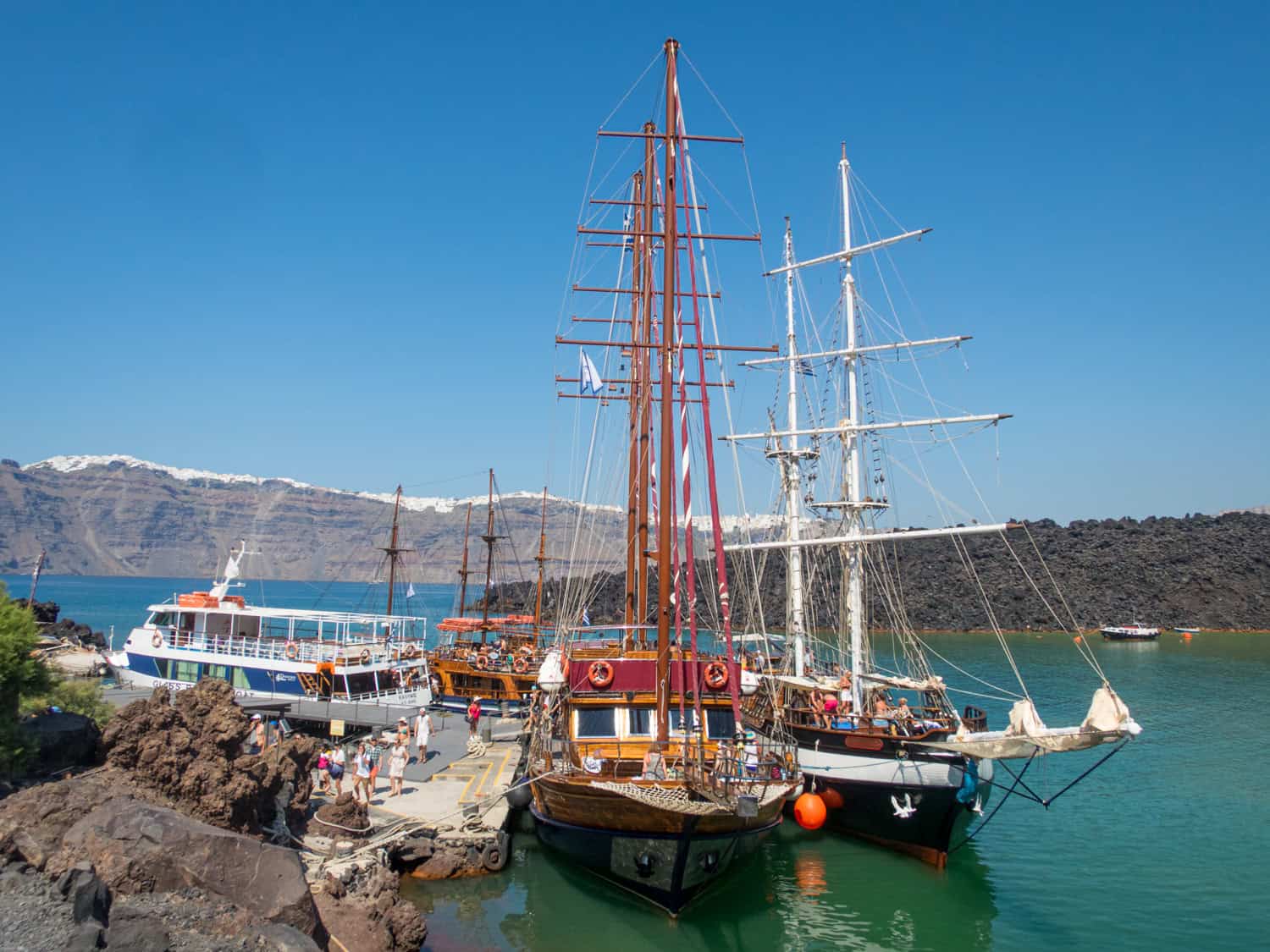 Boats at Nea Kameni Island.