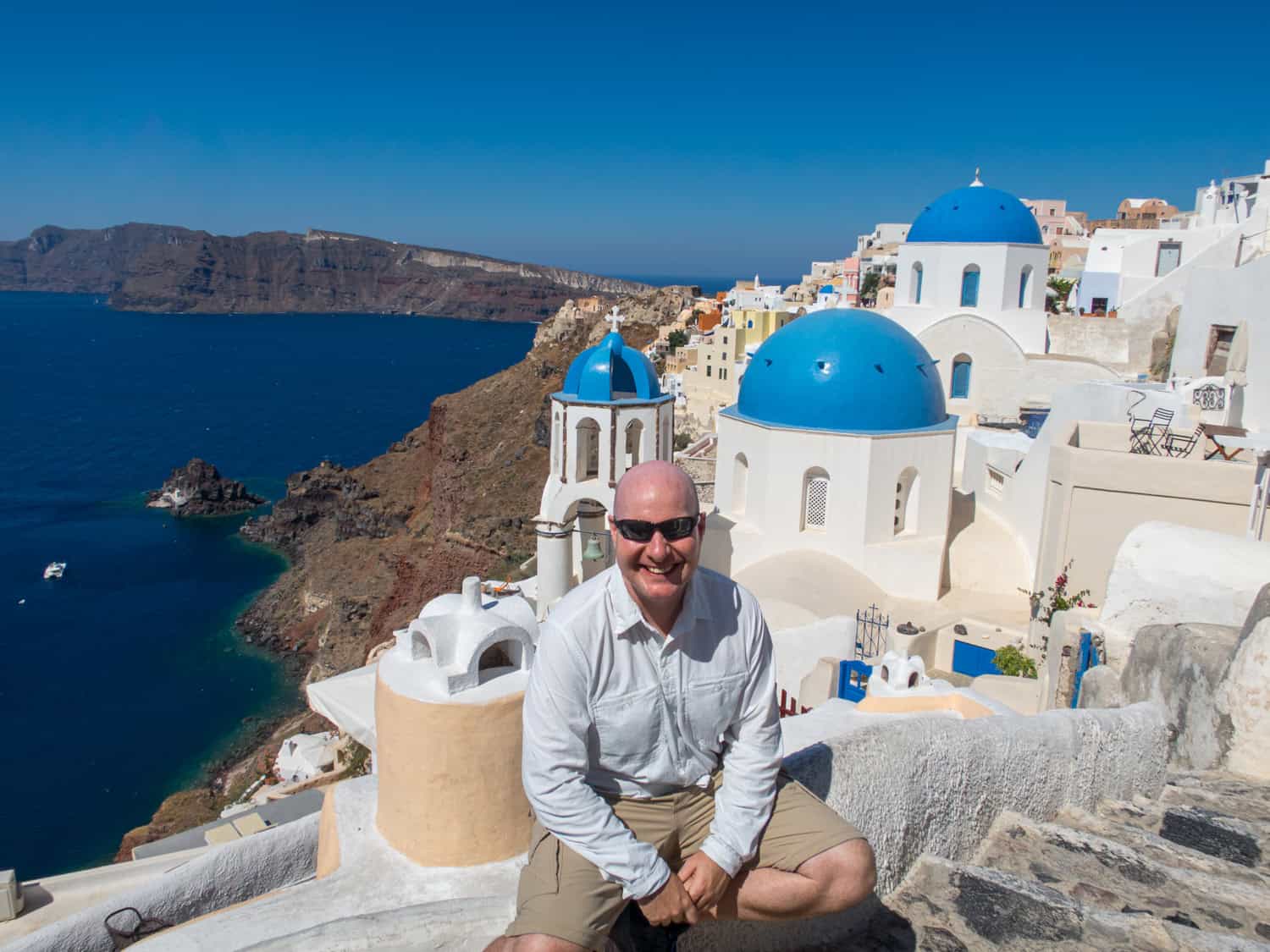 Dave is all smiles during a 3-day stay on Santorini in Greece.