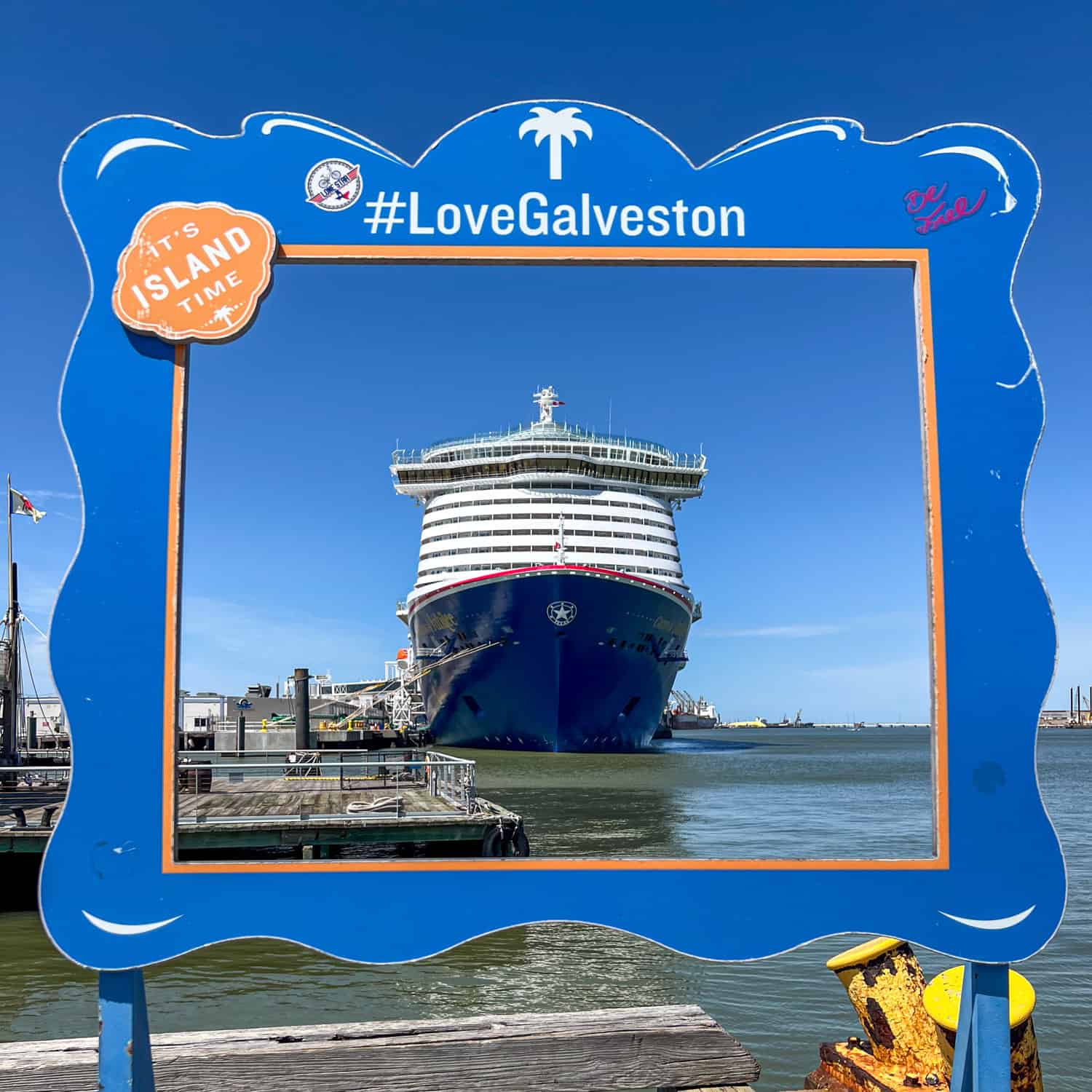 A cruise ship docked in Galveston Historic Seaport.