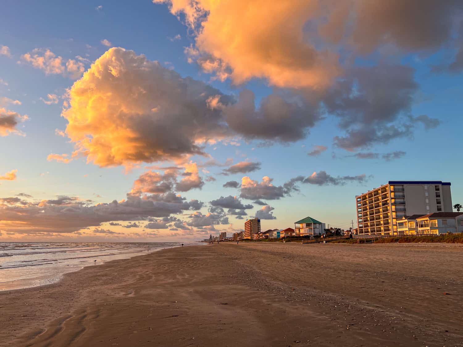Colorful sunrise from a beach on South Padre Island on the Texas Gulf Coast.