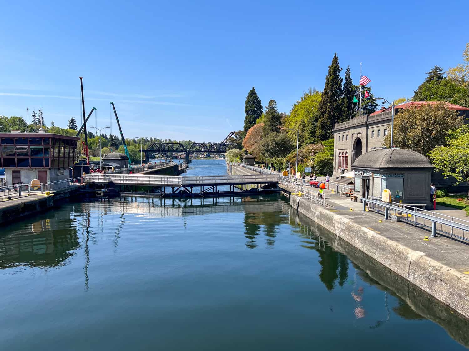 The larger of the two Ballard Locks as viewed on a cruise through Seattle.