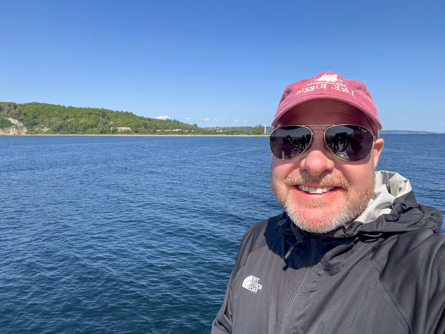 Dave takes a selfie on the Puget Sound during his Seattle locks cruise.