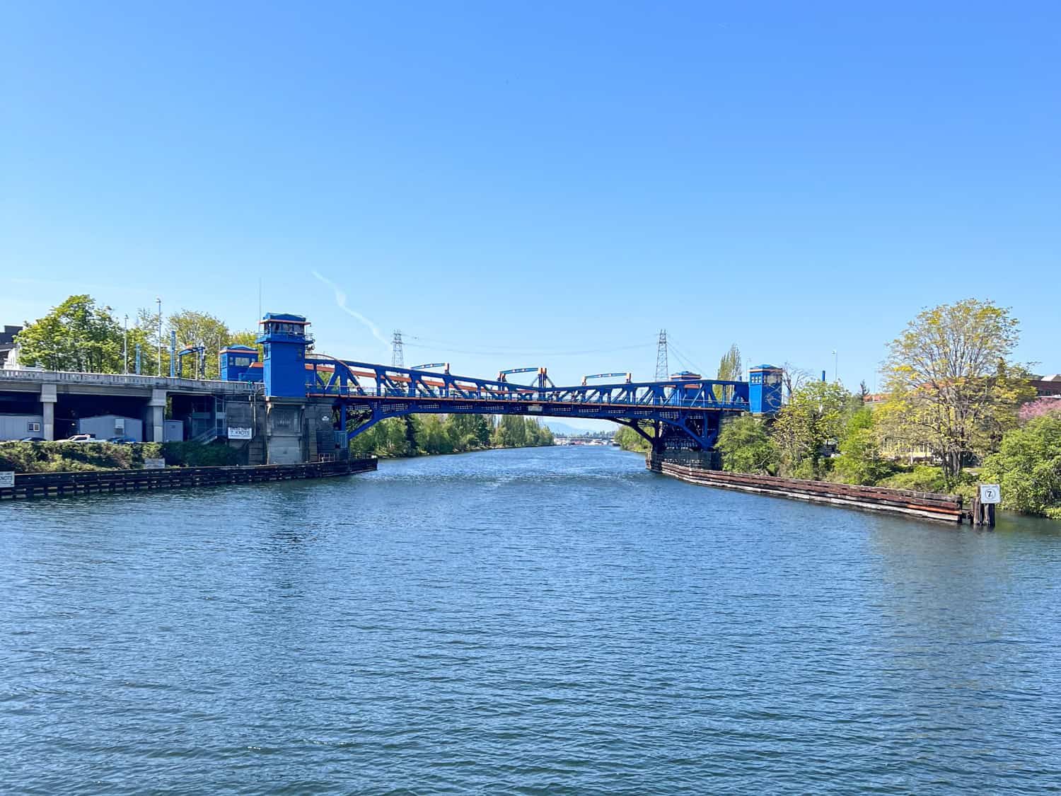 The blue Fremont Bridge.