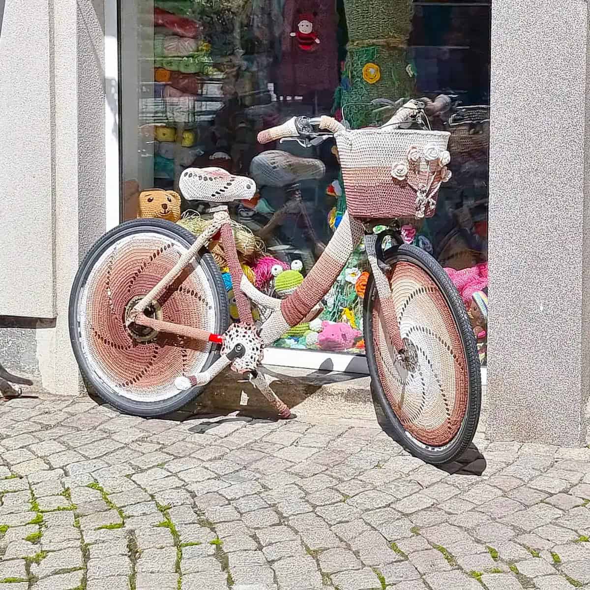 Woven bike in Plovdiv Plaka.
